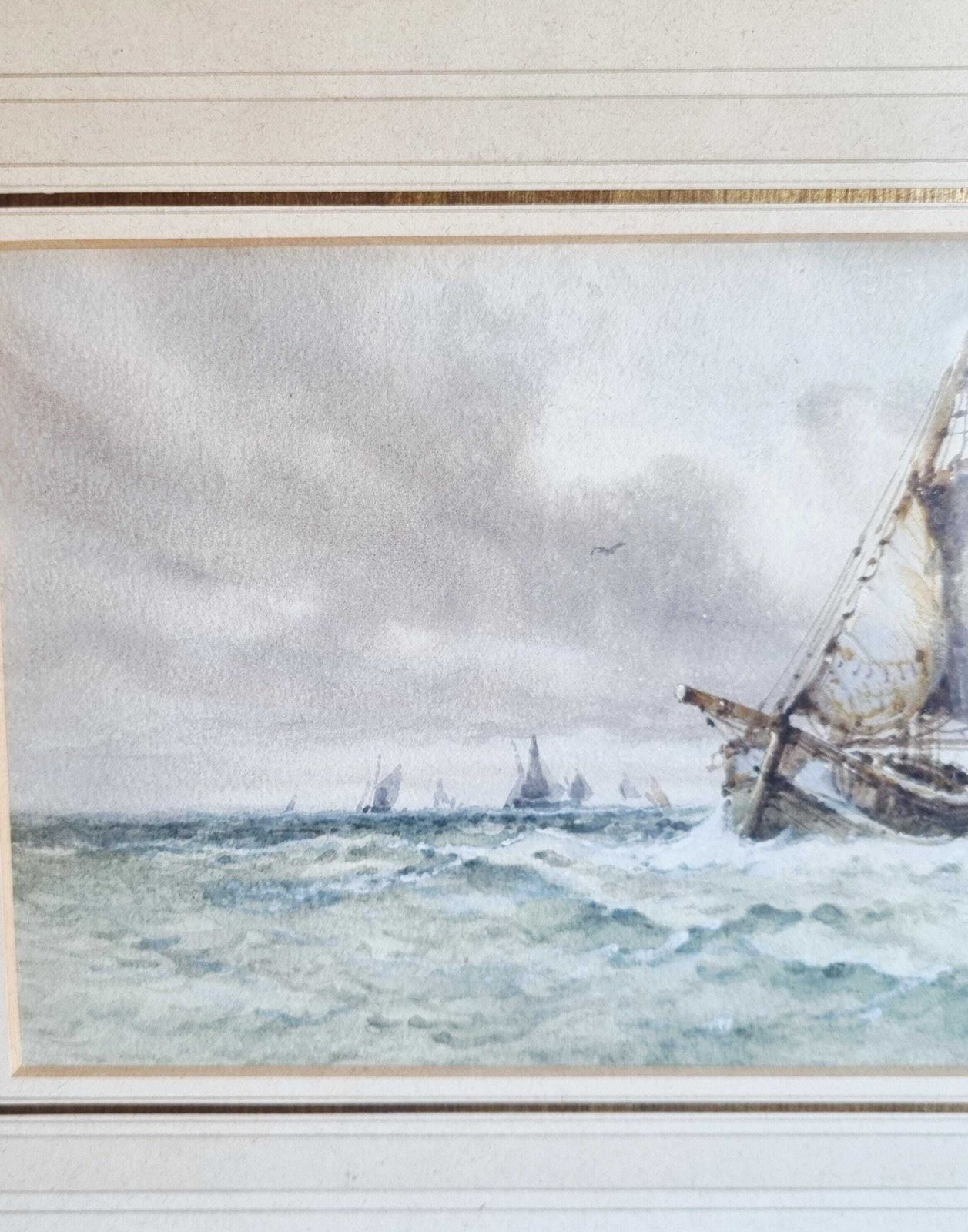 photo for sale Original Antique Watercolour Depicting Tall Ships By W Stewart