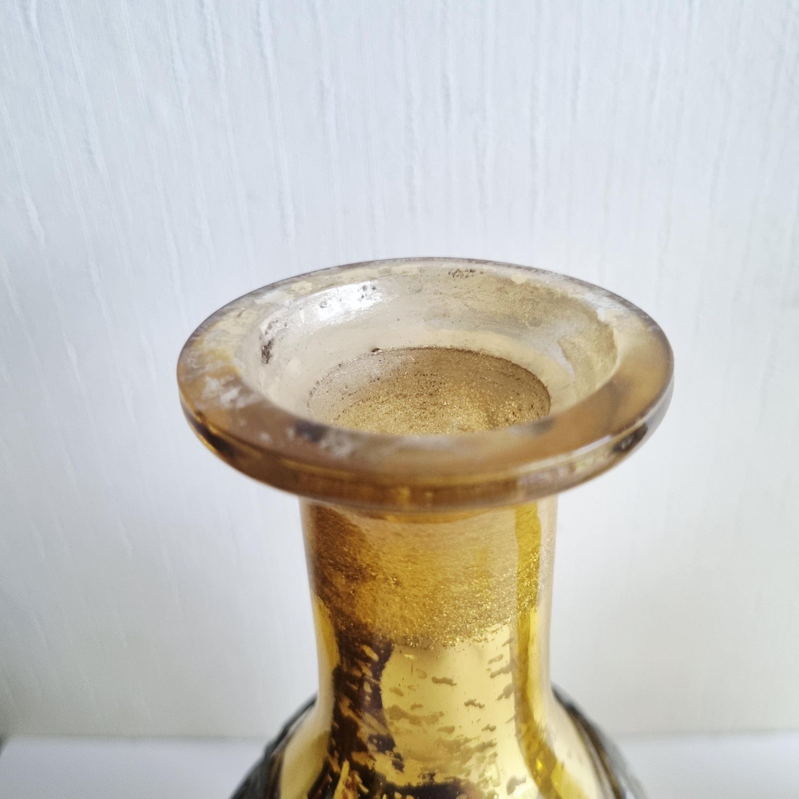 Home Decor Pair Of Large Vintage Gold Crackle Glass Wine/Spirit Decanters photo