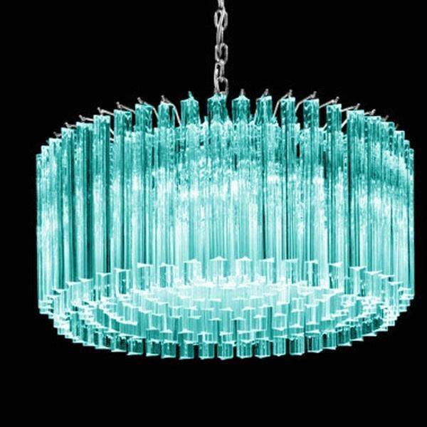 Mid Century Modern Italian Light Blue Triedro "Concava" Chandelier photo Lighting