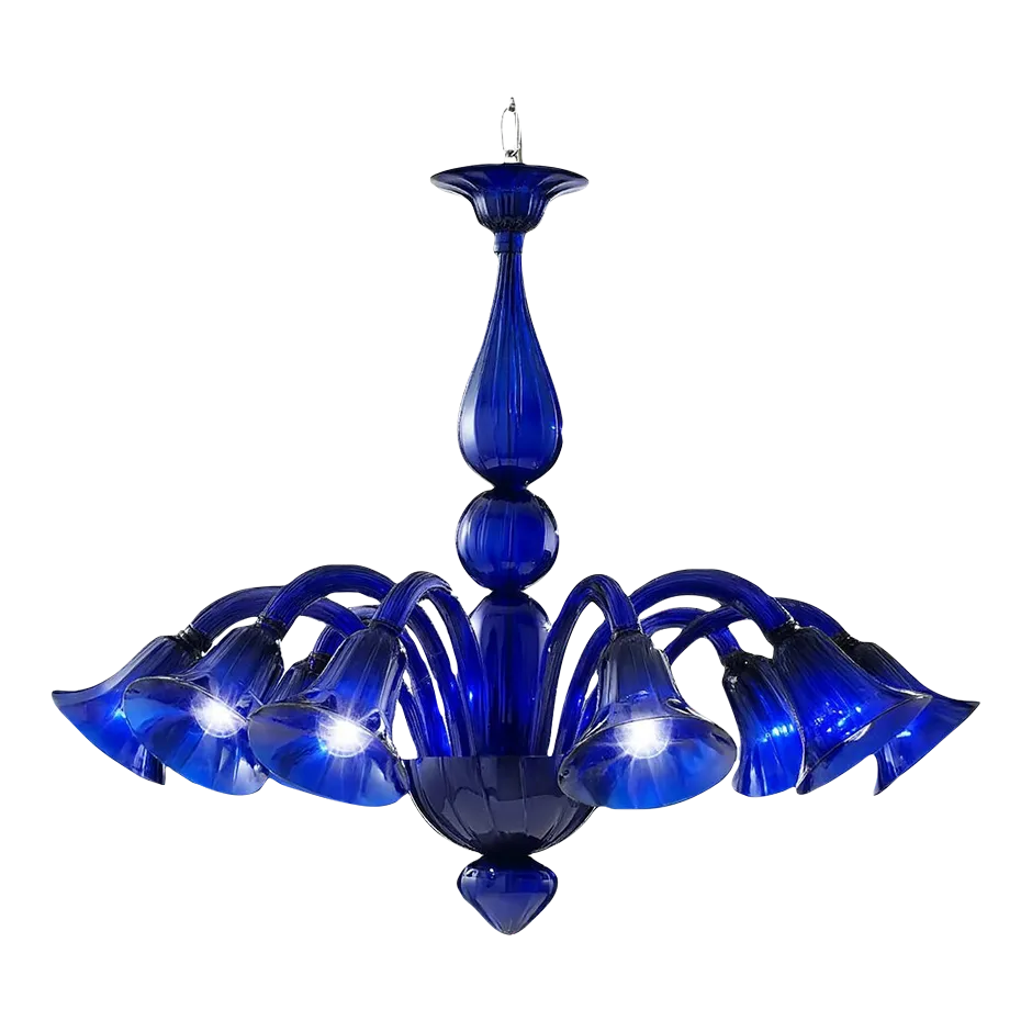 Contemporary Pop Blue Ocean Murano Style Glass Chandelier 8 Arms