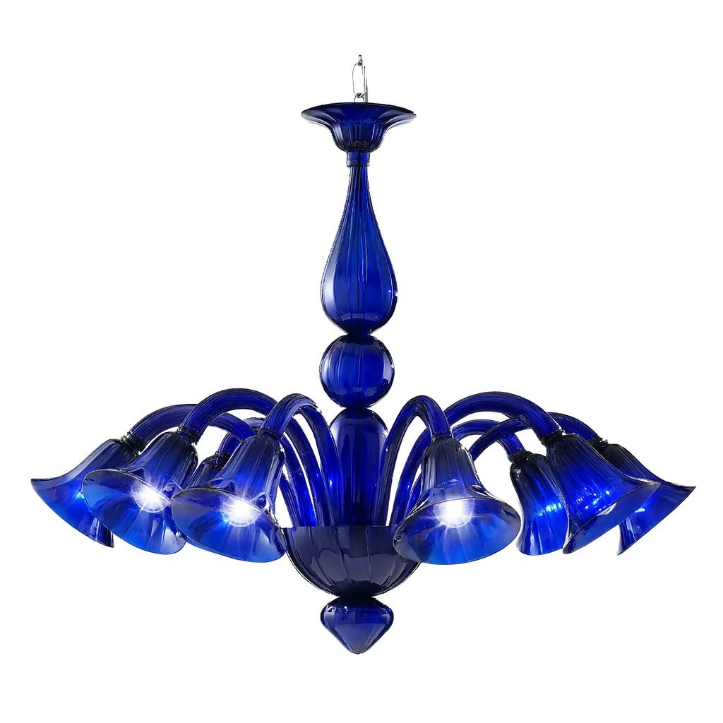 Contemporary Pop Blue Ocean Murano Style Glass Chandelier 8 Arms photo Lighting