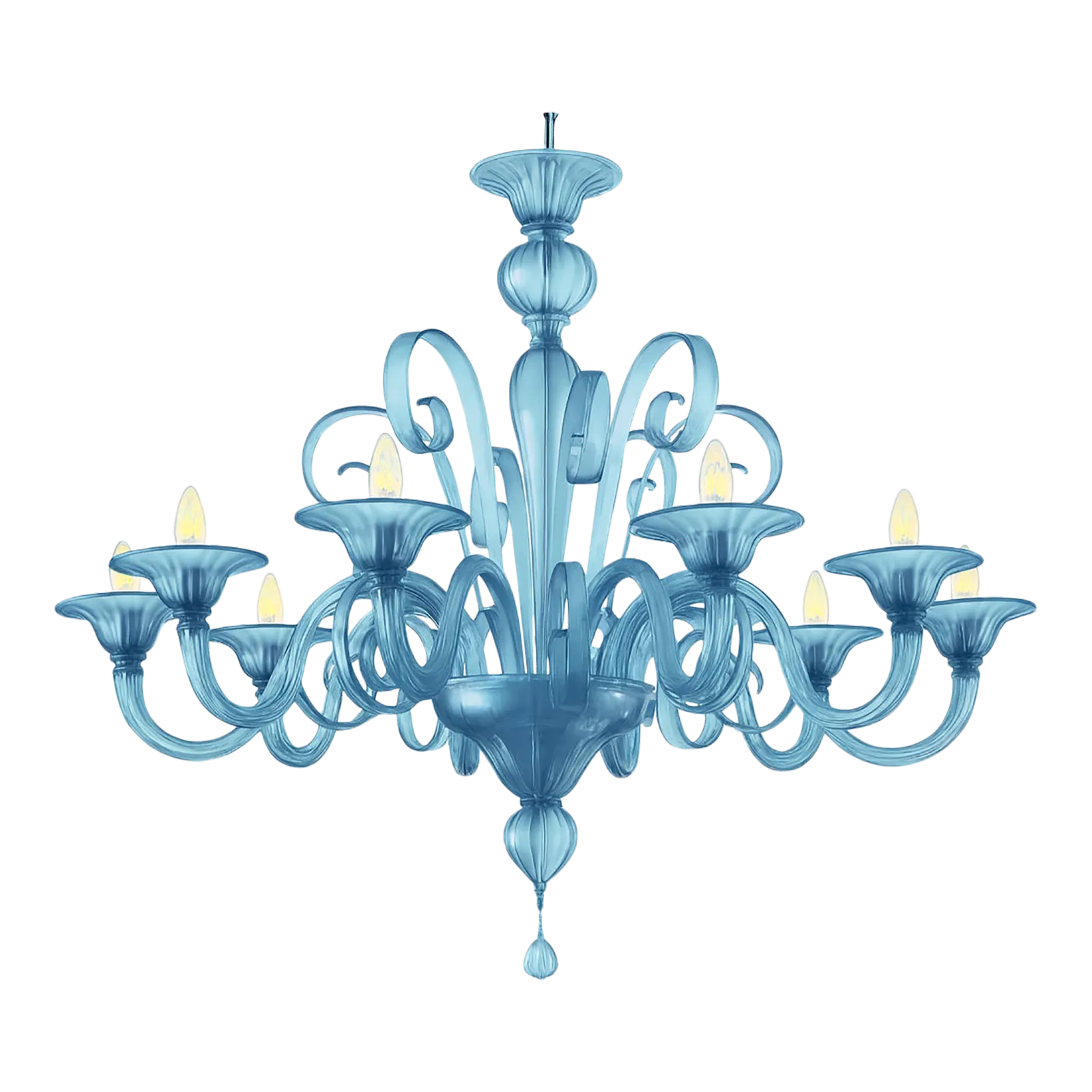 Contemporary Venetian Blue Satin Murano Glass Chandelier 8 Arms