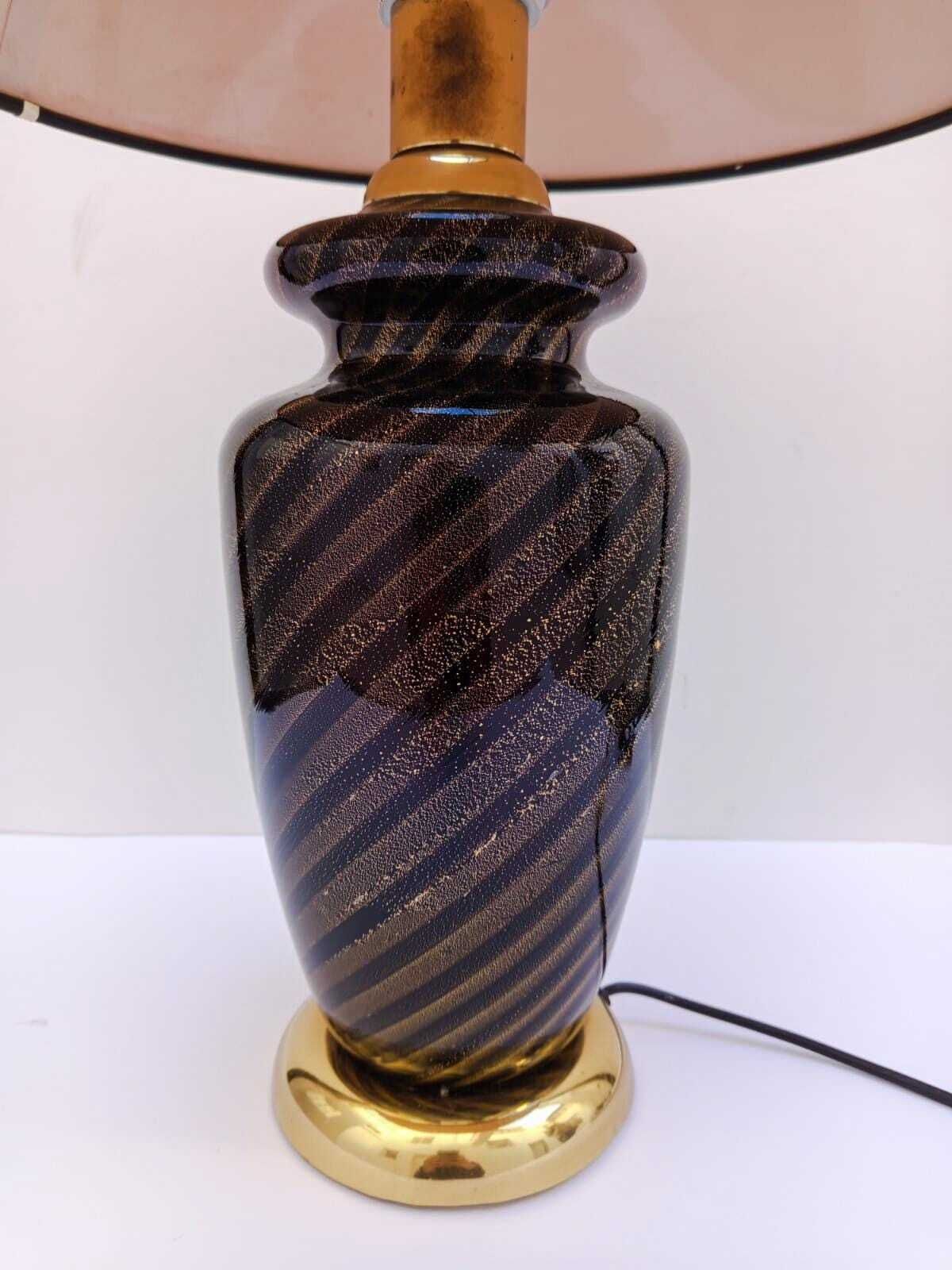 Elegant Black Murano Glass Table Lamp With Gold Leaf, Designed By Tommaso Barbi In The 1970s. photo furniture