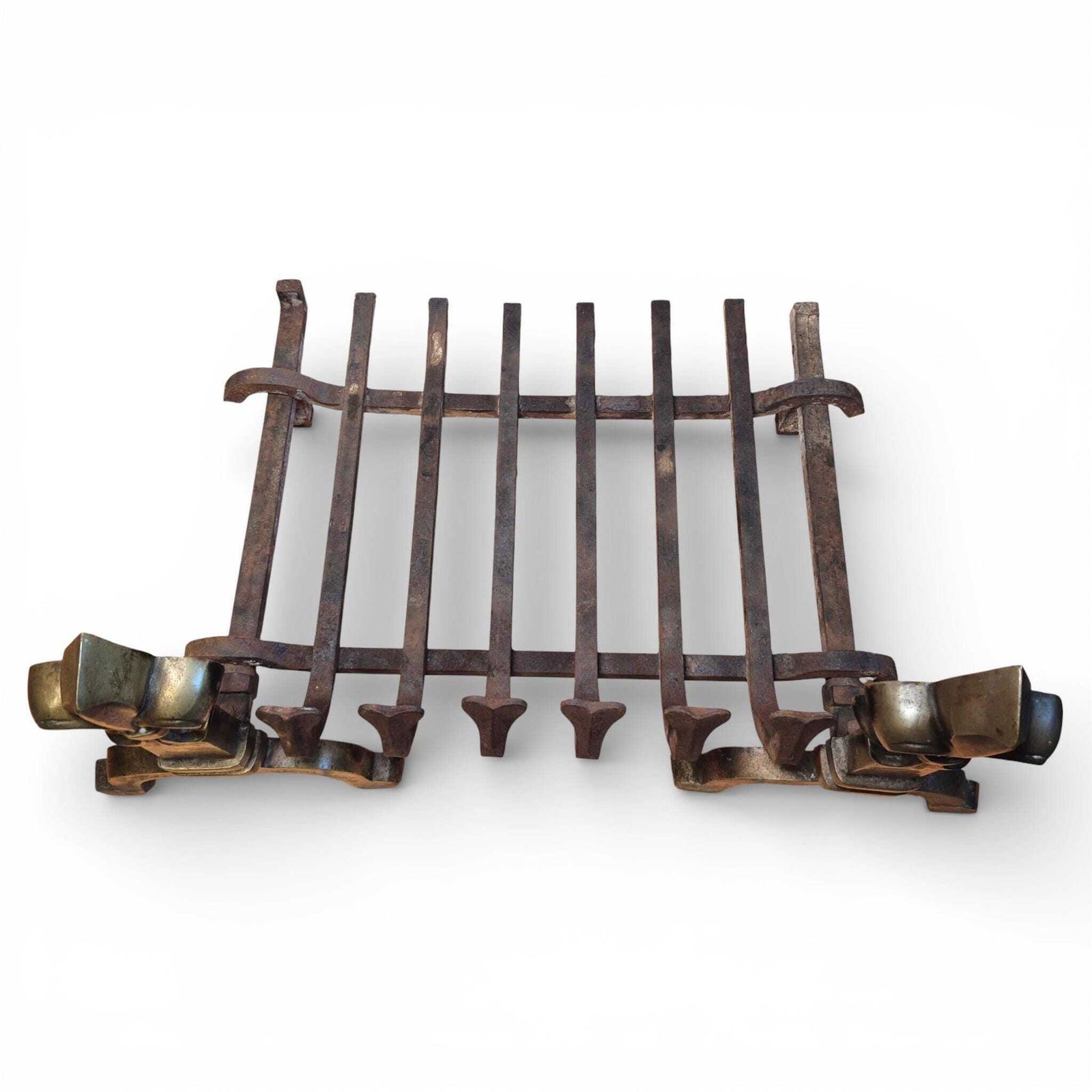 Antique Brass & Iron Fire Grate With Fleur De Lis Finials | Victorian Fireplace Basket photo 325.0