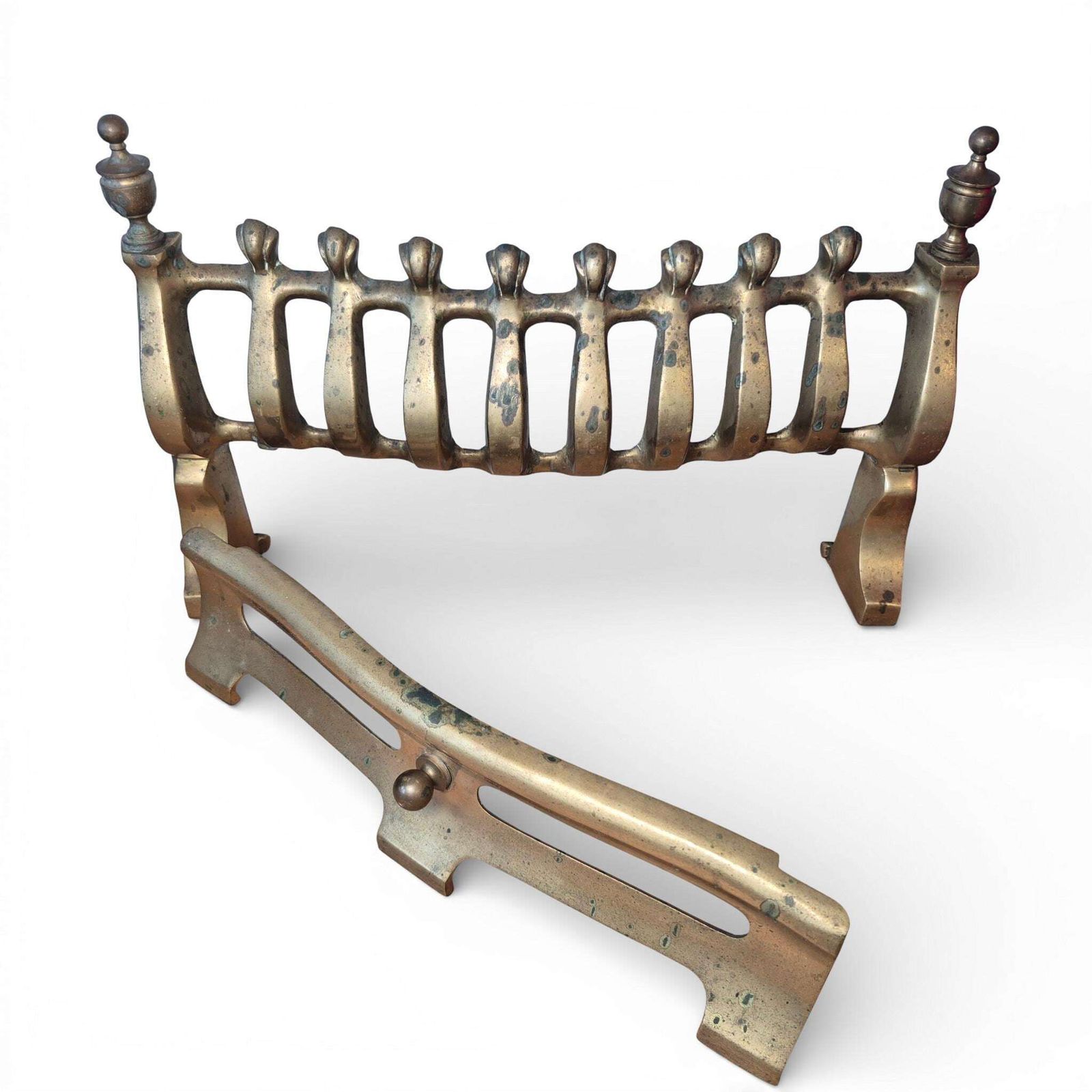 Antique Brass Fire Grate With Fender, Victorian Fireplace Decor photo for sale