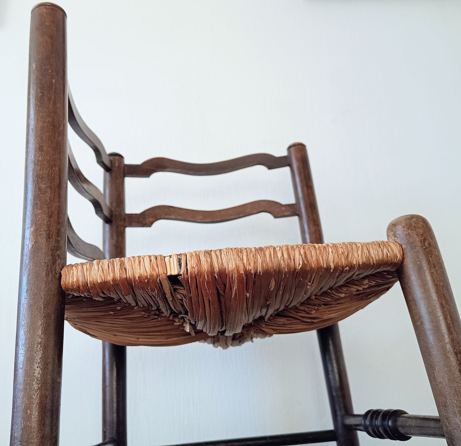Lancashire Arts & Crafts Small Hall Chair, Serpentine Ladder Back Rush Seat, C.1900 photo buy