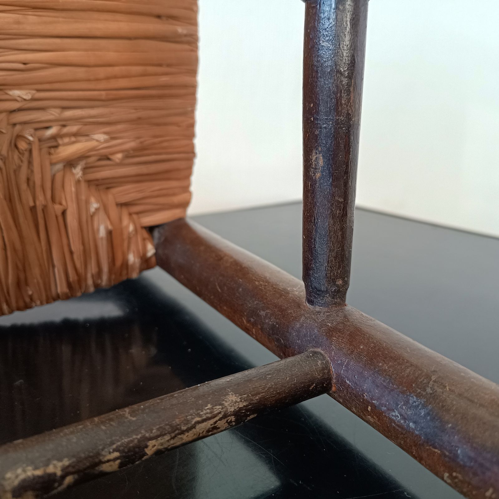 photo for sale Lancashire Arts & Crafts Small Hall Chair, Serpentine Ladder Back Rush Seat, C.1900