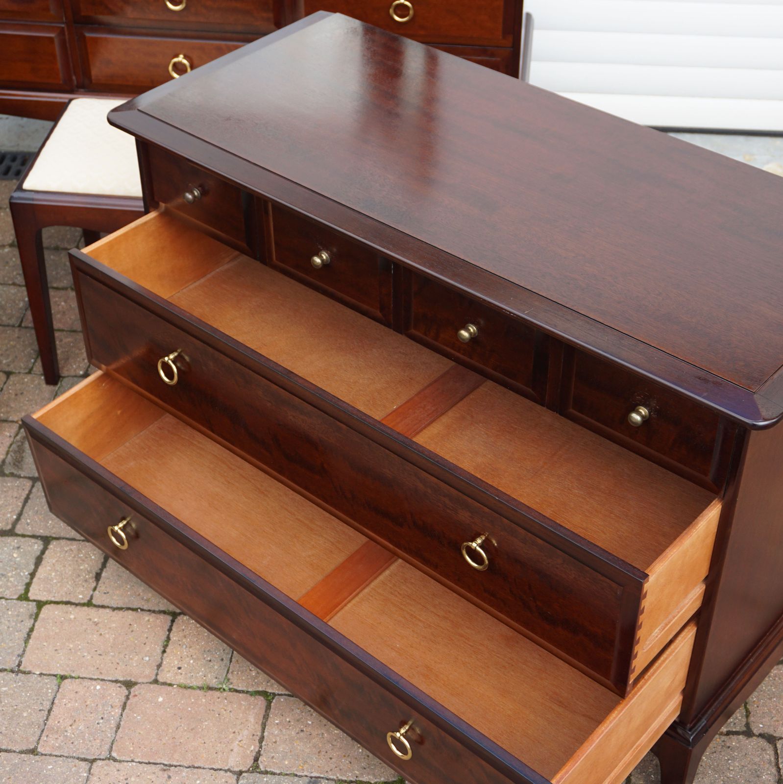 photo for sale Stag Minstrel Bedroom Set Solid Wood Job Lot Bedside & Dressing Table And Lowboy Chest Of Drawers