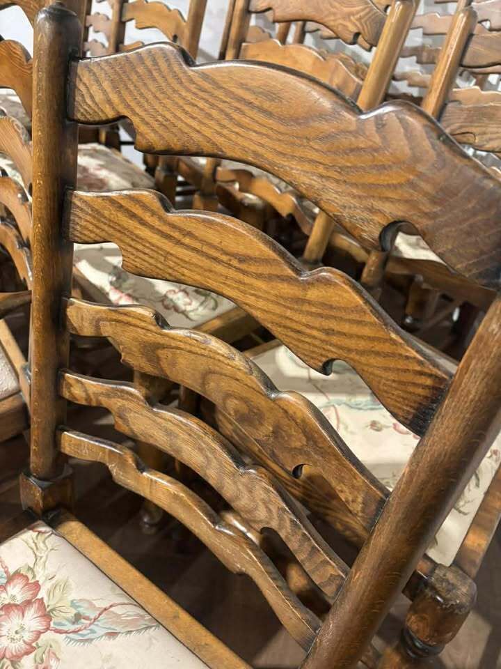 Set Of Twelve Oak Yorkshire Style Ladderback Dining Chairs photo vintage
