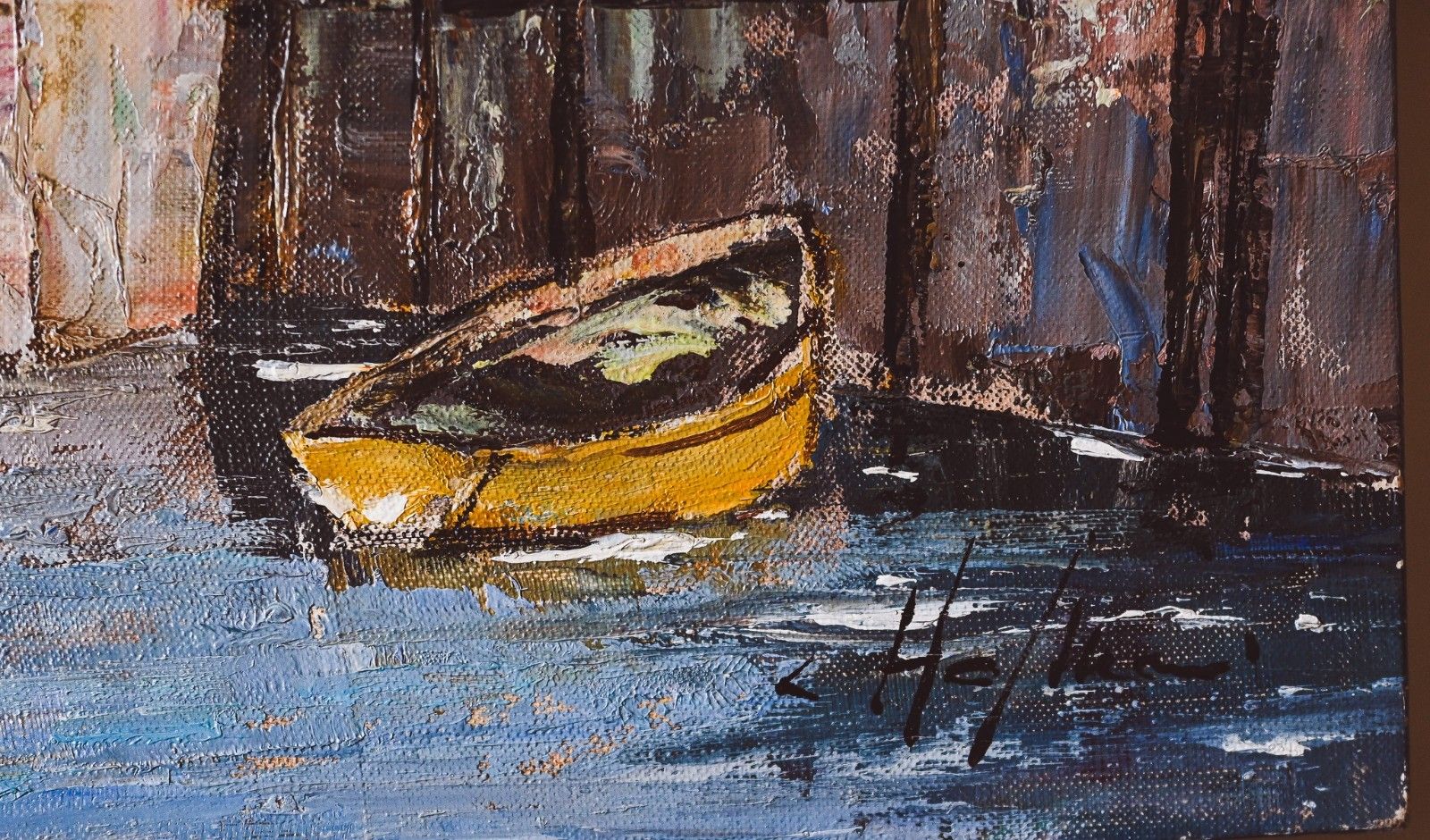 Marina With Boats Oil Painting On Canvas (Signature Maybe Hoffmann) photo furniture
