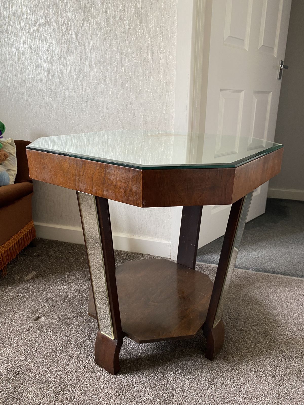 Wood Hexagon Top Mirrored Top And Legs Coffee/Side Table photo for sale