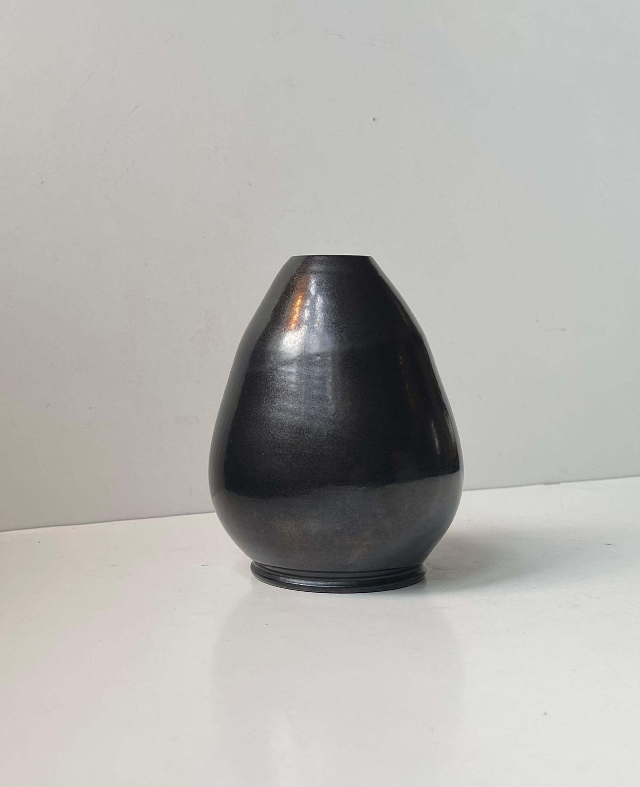 Art Deco Ceramic Tear Drop Vase In Black Lustre Glaze By Sedelin Faaborg photo 260.0