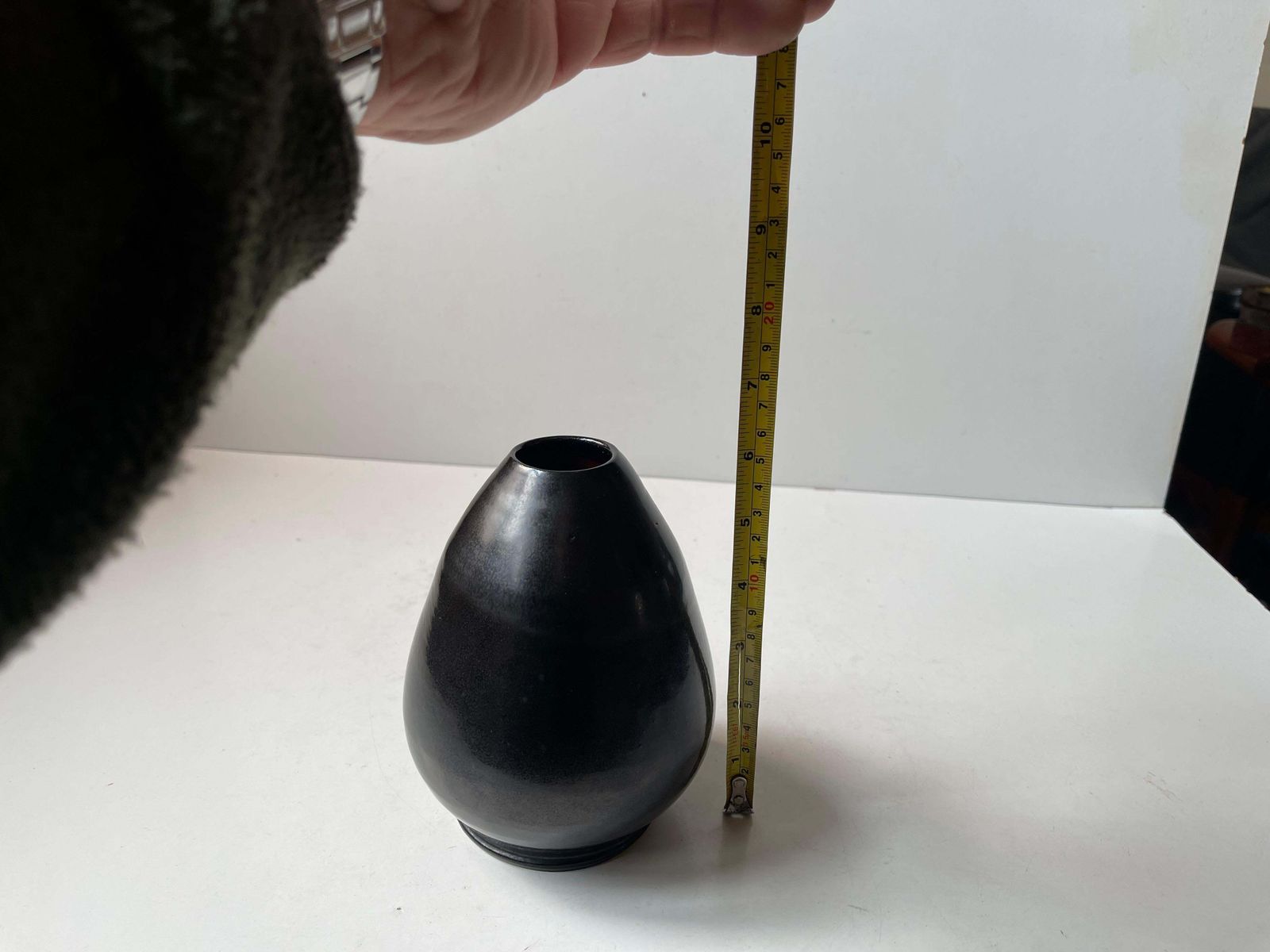 Art Deco Ceramic Tear Drop Vase In Black Lustre Glaze By Sedelin Faaborg photo vintage