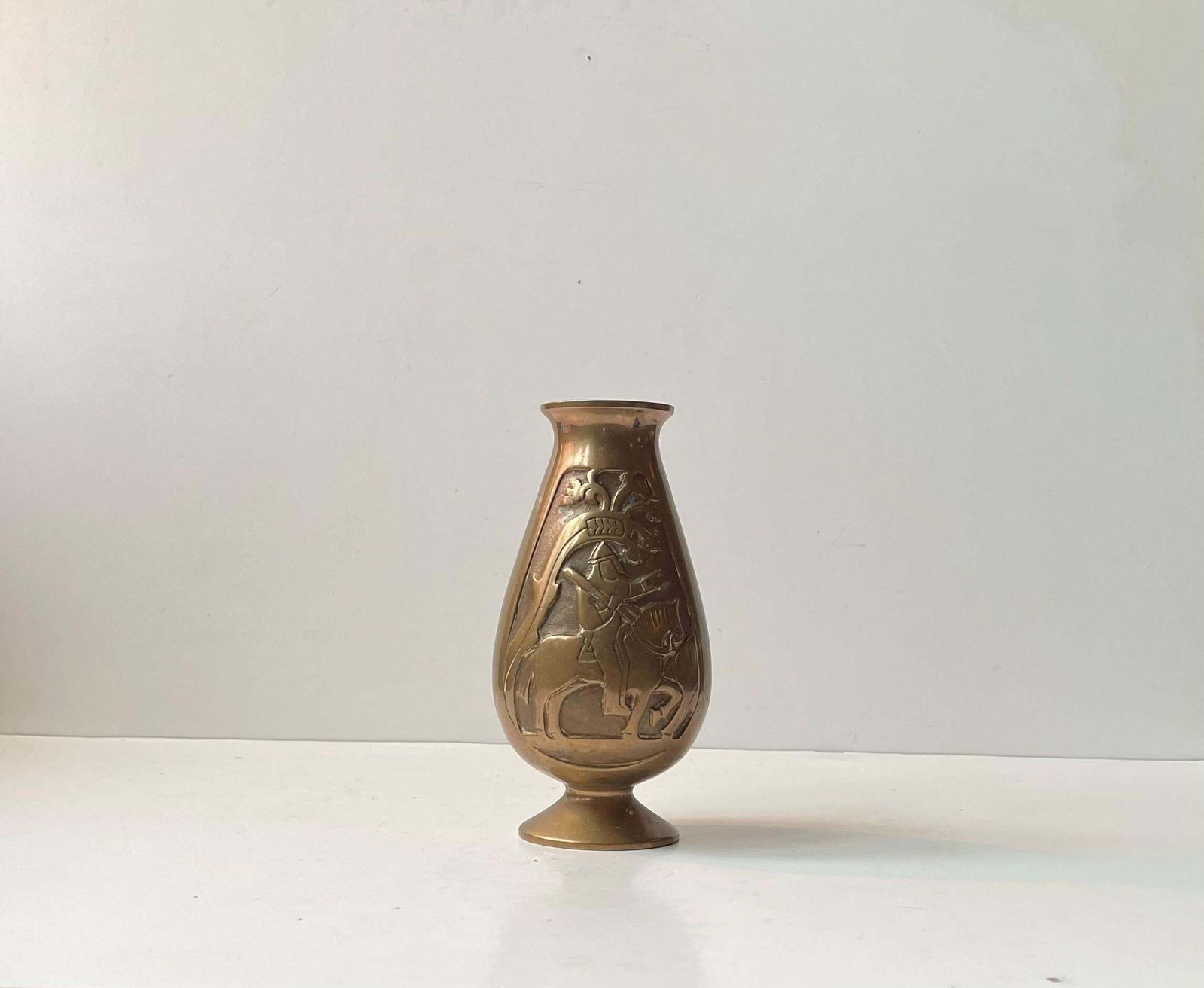 Scandinavian Relief Vase W. Knight In Bronze, Art Deco Revival   Medieval Style photo furniture