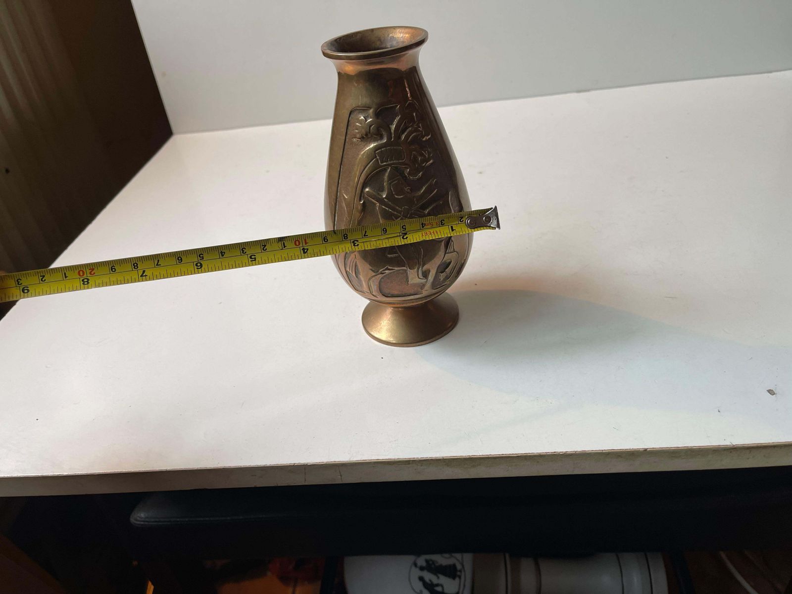 Scandinavian Relief Vase W. Knight In Bronze, Art Deco Revival   Medieval Style photo vintage