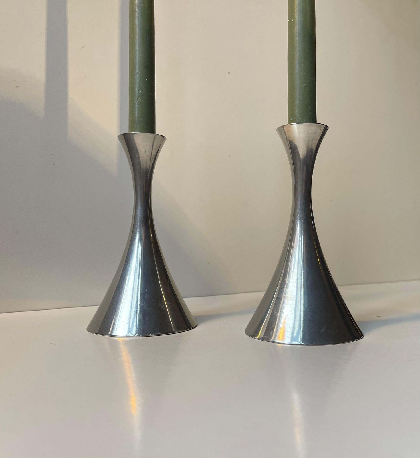 Arne Eskers Pewter Candleholders For Just Andersen, 1950s, Set Of 2 photo for sale