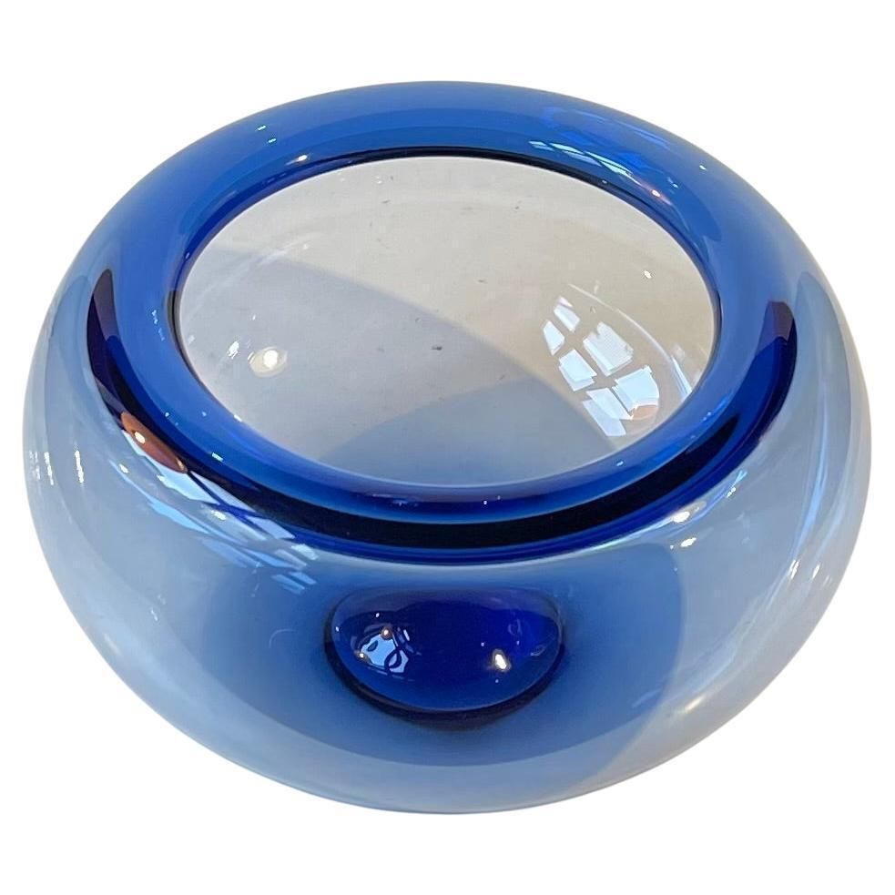 Danish Modern Blue Centerpiece Glass Bowl By Per Lütken For Holmegaard, 1970s photo for sale