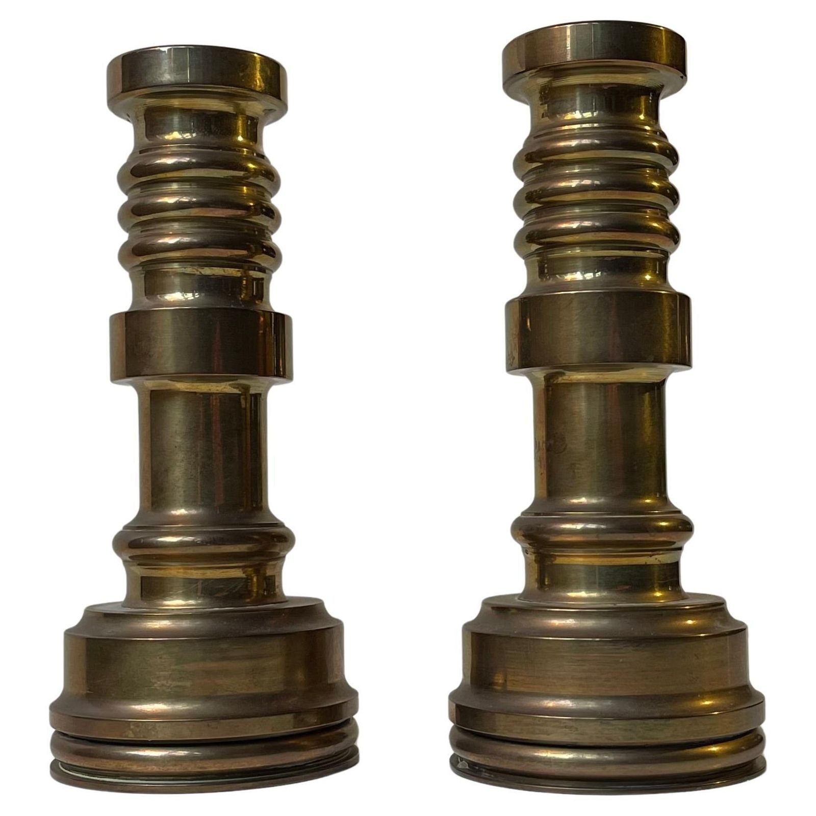 Midcentury Industrial Style Candlesticks In Bronze