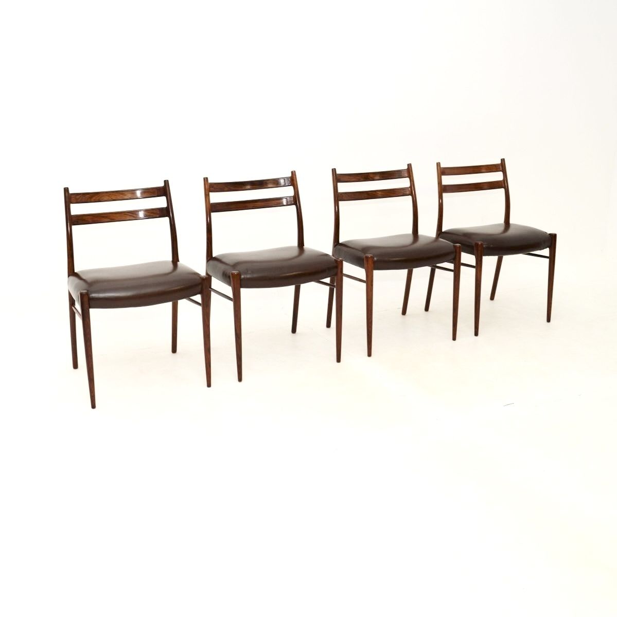 Set Of Four Danish Rosewood And Leather Dining Chairs By Arne Wahl Iversen