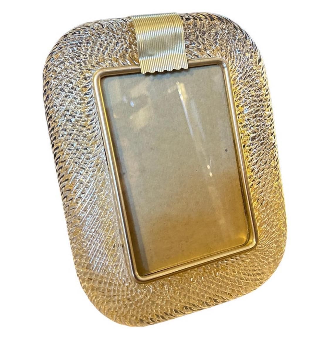1980s Barovier Style Art Deco Gold And Clear Murano Glass Picture Frame photo furniture