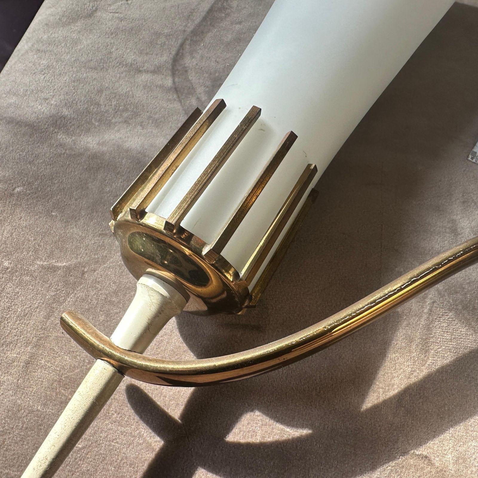 Two 1950s Stilnovo Style Mid Century Modern Brass And Glass Italian Wall Sconces photo buy