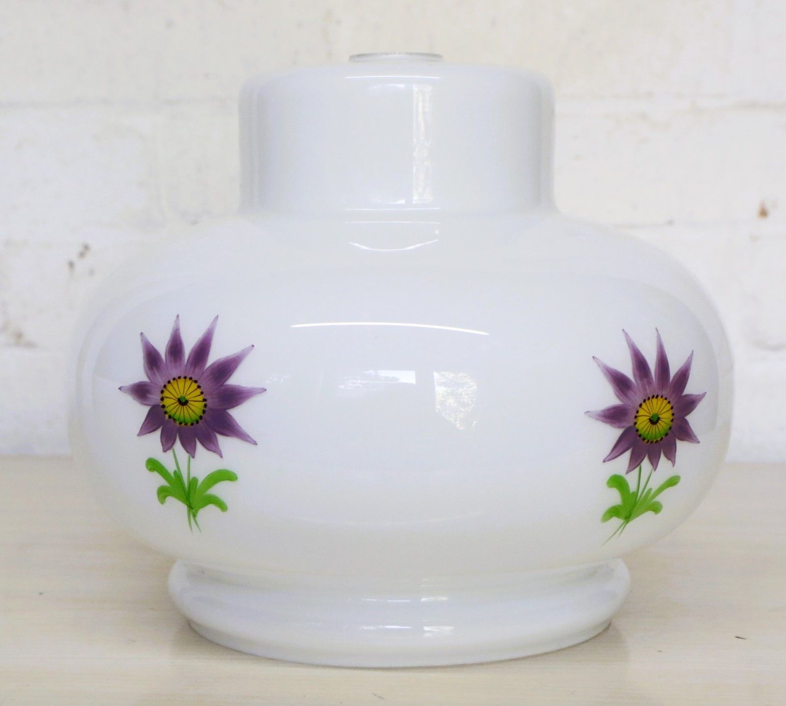 Vintage Lampshade For Ceiling Light Floral Large Milk Glass 1970's Hand Finished photo Lighting