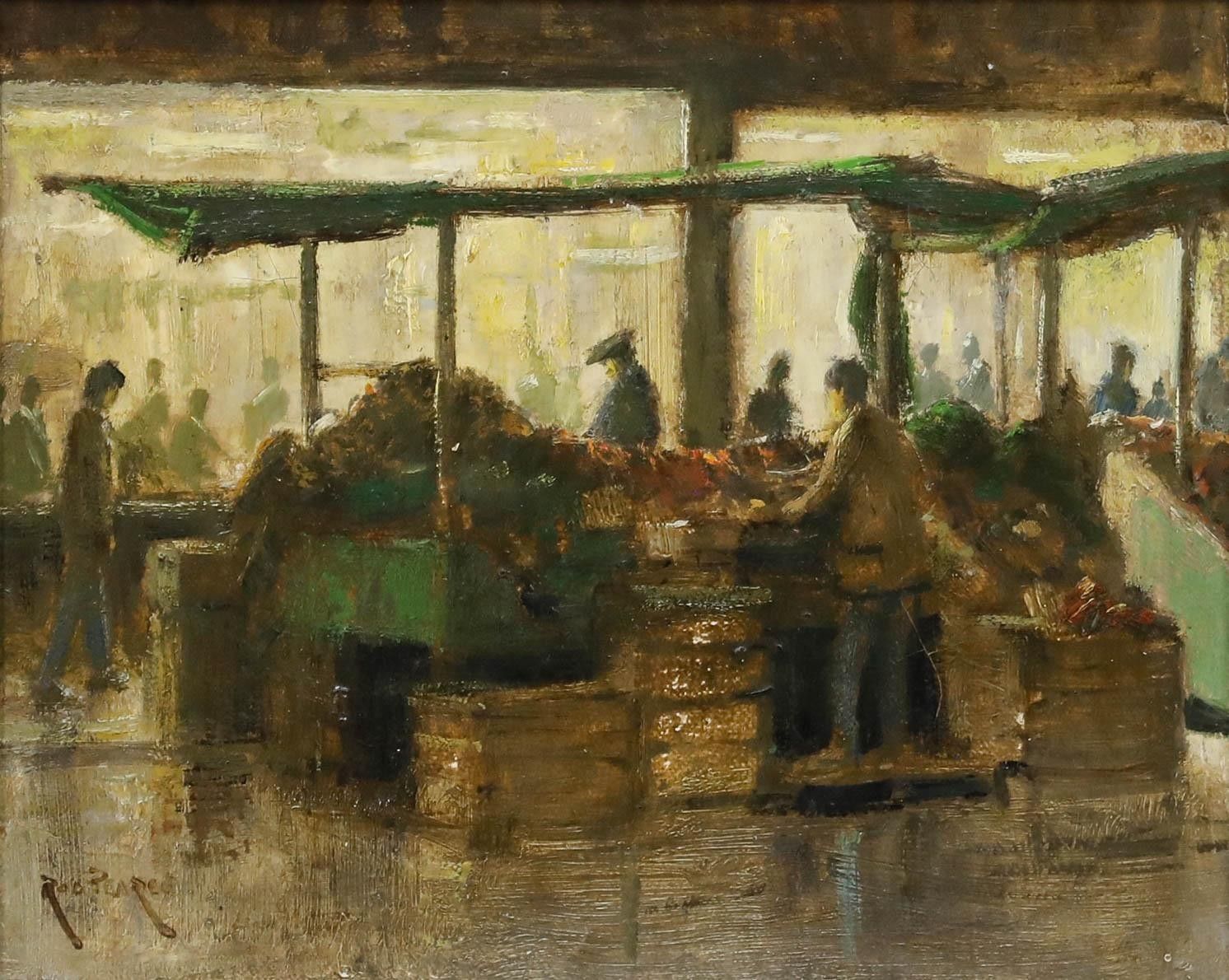 Rod Pearce (B.1942) Framed 20th Century Oil, Market Stalls photo furniture