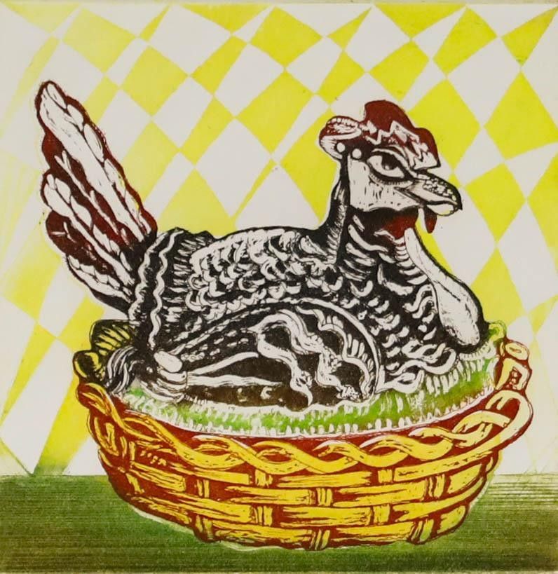 Peter Carreras (B.1921) Framed 1991 Etching, Hen On Nest photo furniture