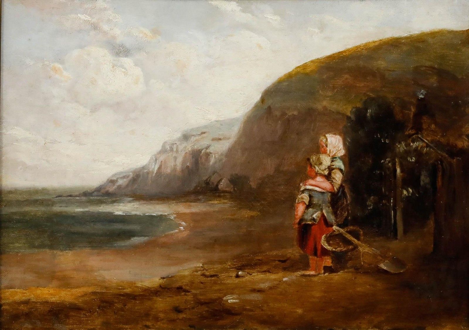 Framed 19th Century Oil Children At The Beach photo furniture