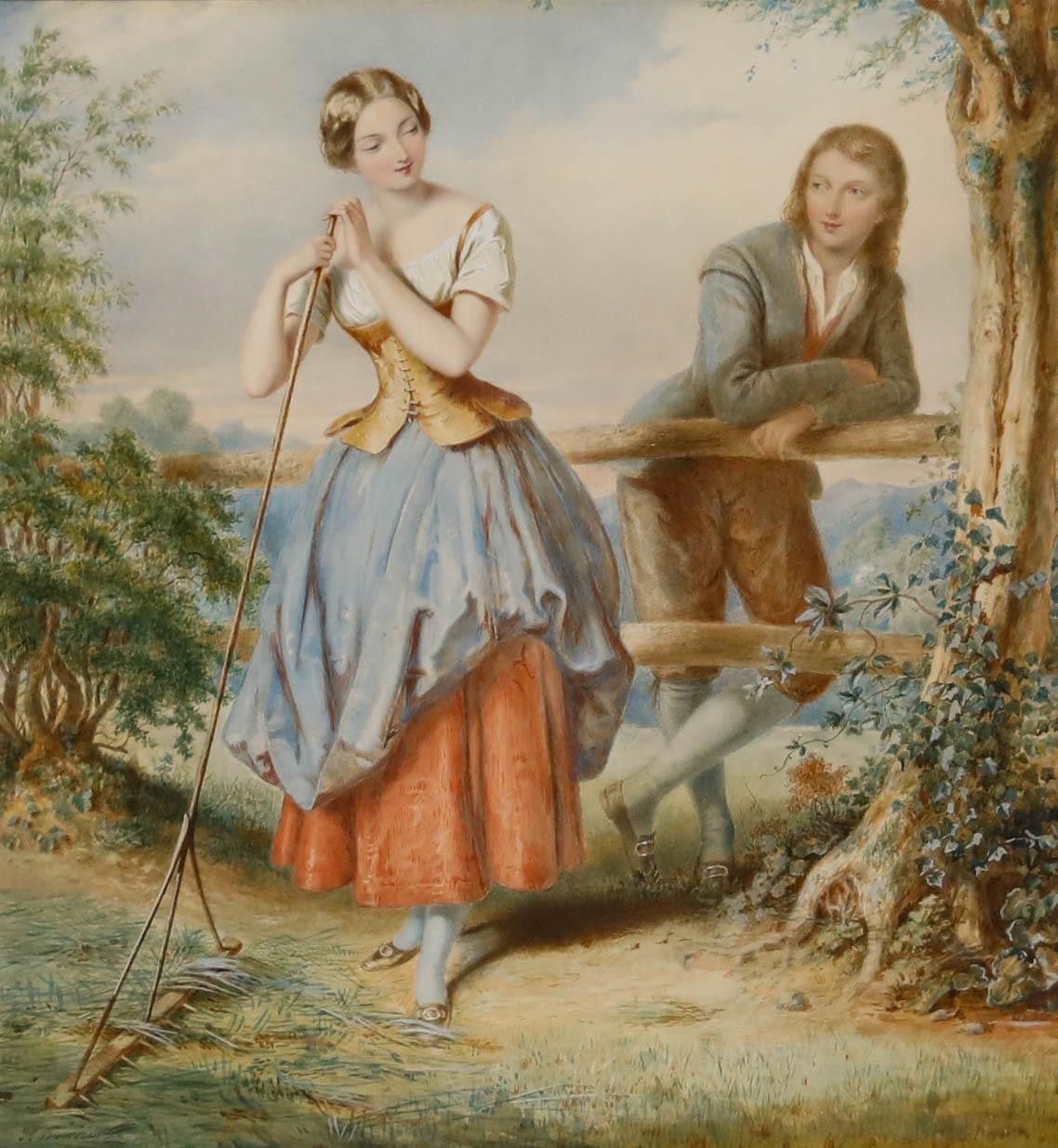 Joseph Bouvier (Act.1839 1888) Late 19th Century Watercolour, Courting Couple photo furniture