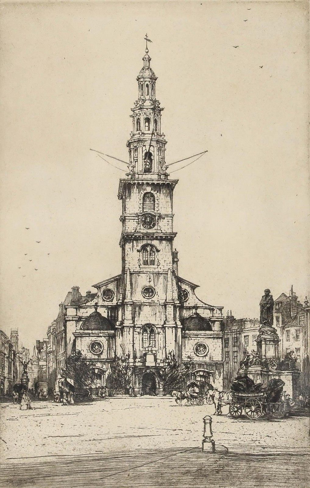 Nathaniel Sparks Re (1880 1956) Early 20th Century Etching, St Clement Danes photo furniture