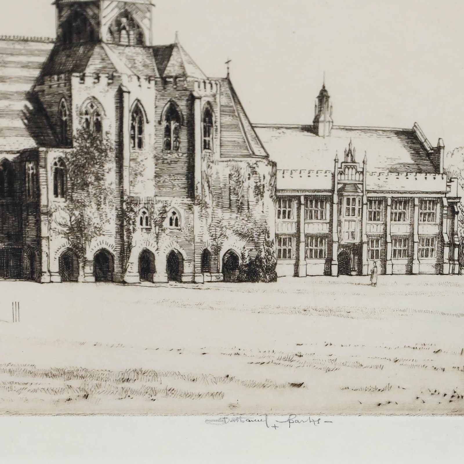 Nathaniel Sparks Re (1880 1956) Early 20th Century Etching, Clifton College photo Art