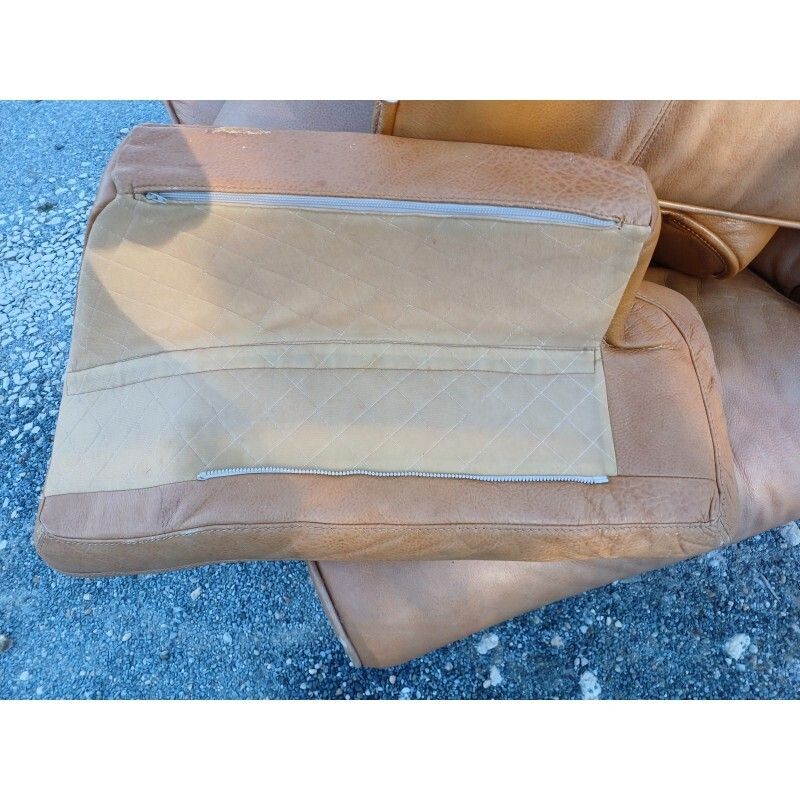 photo buy Pair Of Vintage Armchairs In Light Brown Faux Leather