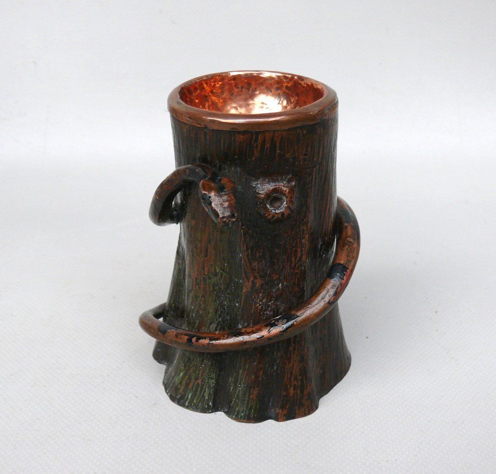 Small Art Nouveau Schlange Auf Baumstumpf In Copper, 1890s