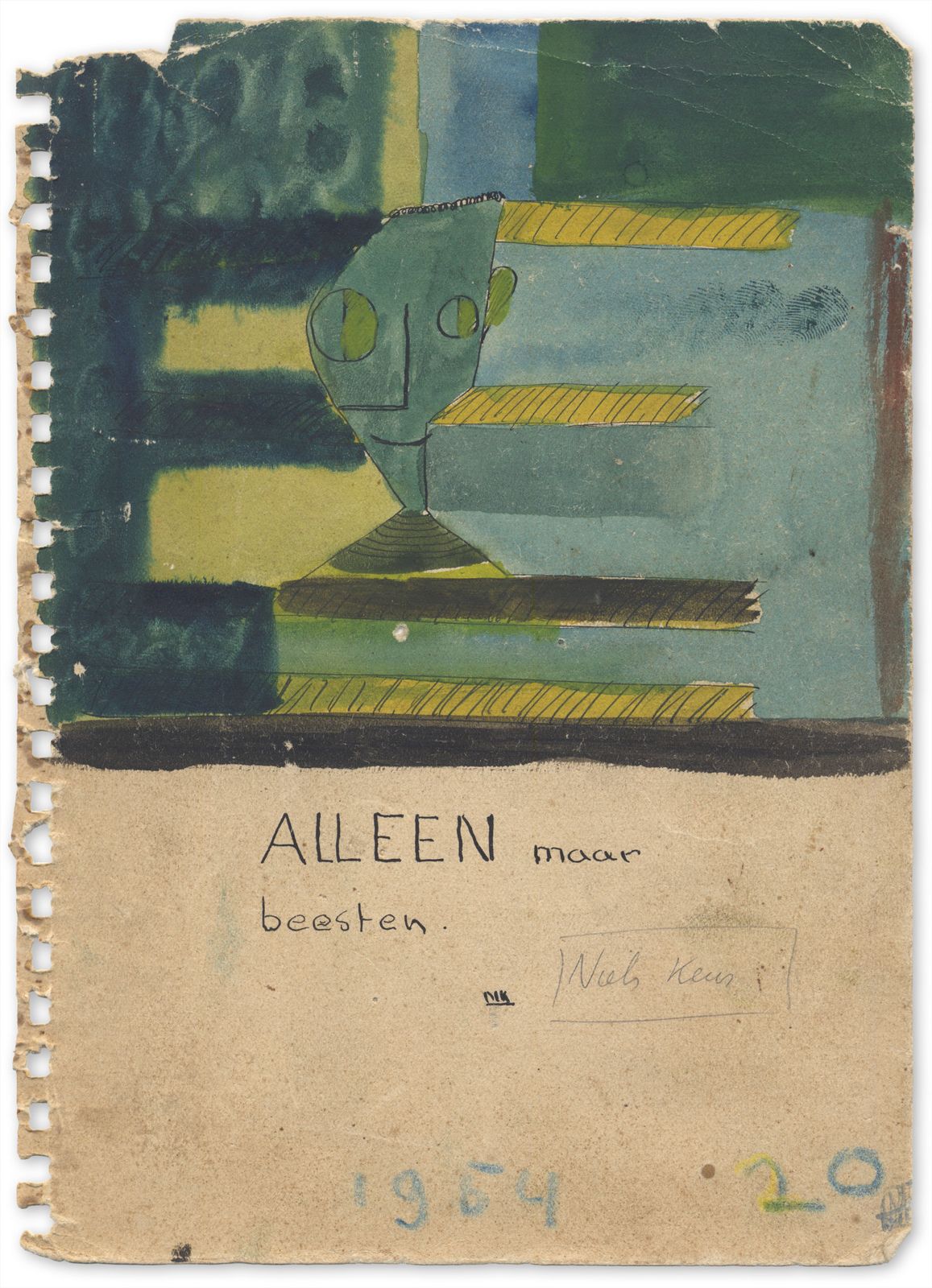 Exquisite 1954 Watercolour Painting By Eminent Dutch Sculptor photo 495.0