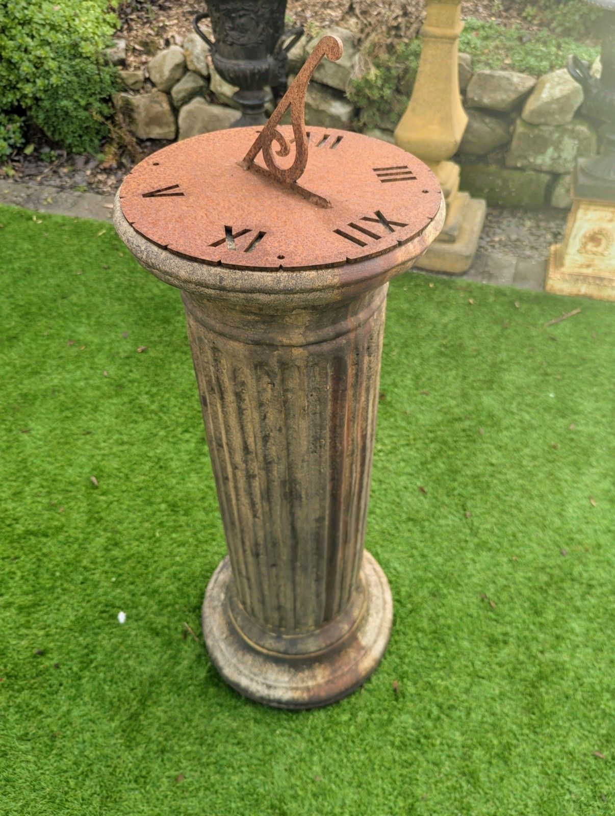 photo for sale Vintage Style English Stone Reeded Sundial Garden Column Delivery Available Uk. 0045.