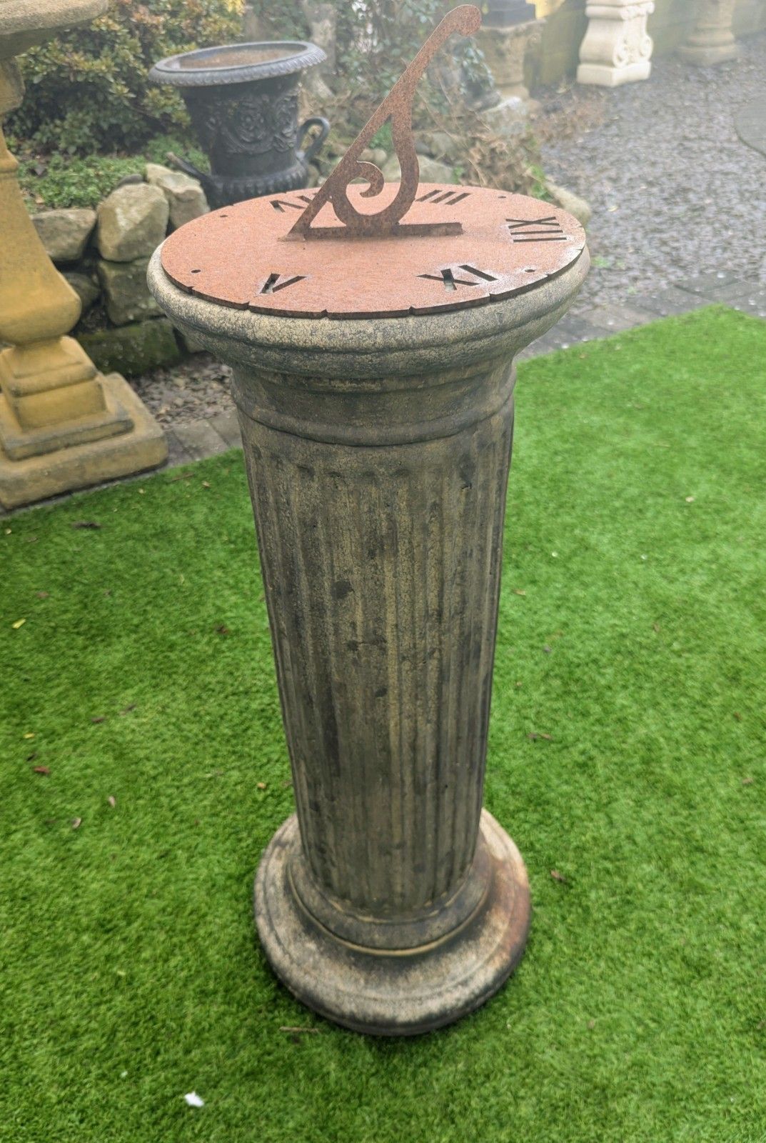 395.0 Vintage Style English Stone Reeded Sundial Garden Column Delivery Available Uk. 0045. photo