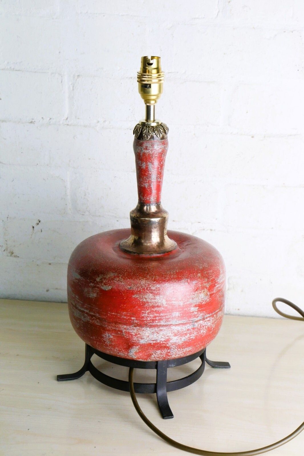 photo for sale Table Lamp Antique Mughal Zinc & Brass Water Cooling Vessel 18th Century Ethnic