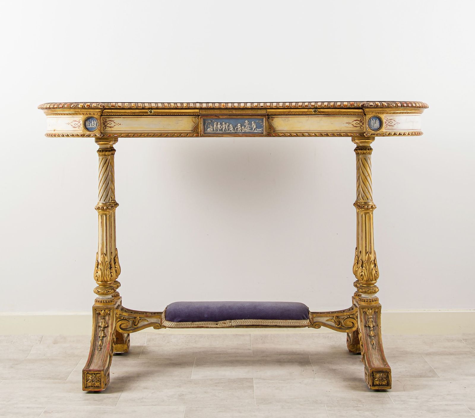19th Century French Kidney Shaped Giltwood Writing Table With Painted Decoration photo vinterior