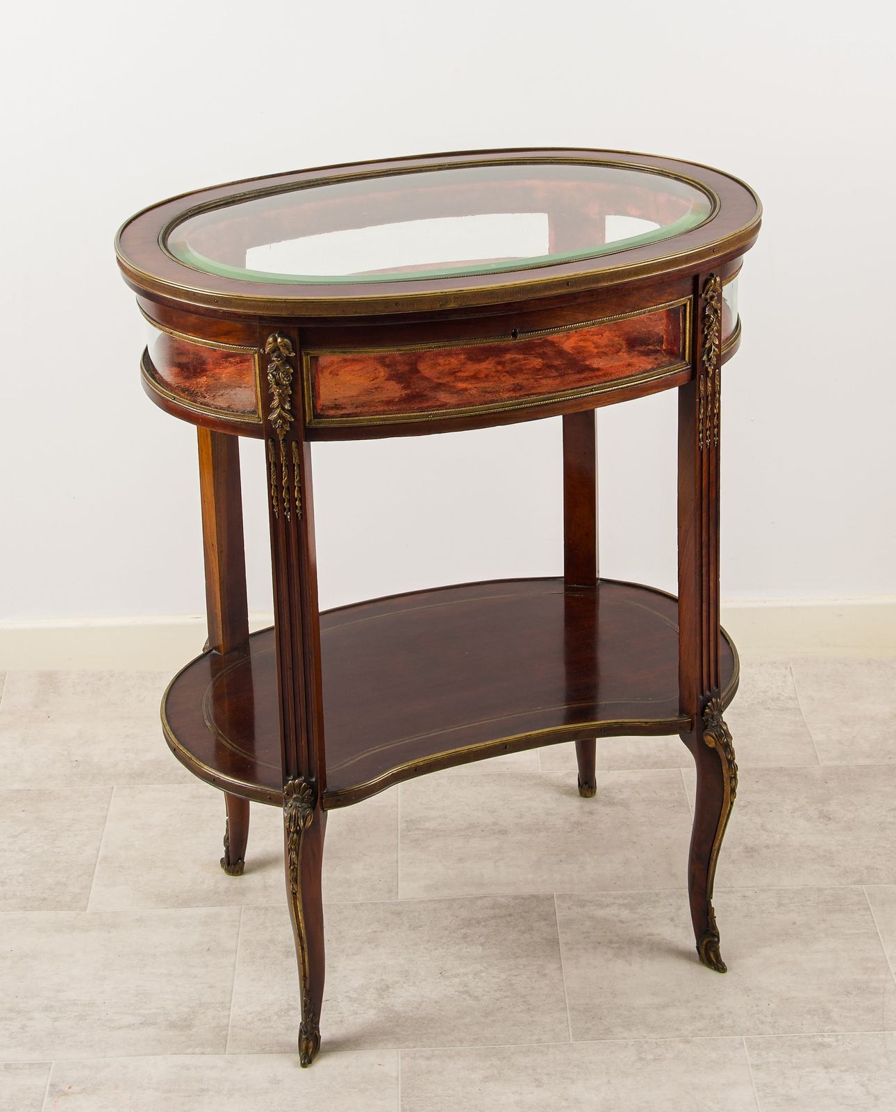 Belle époque French Mahogany Bijouterie Table With Glass Display Top, C.1900