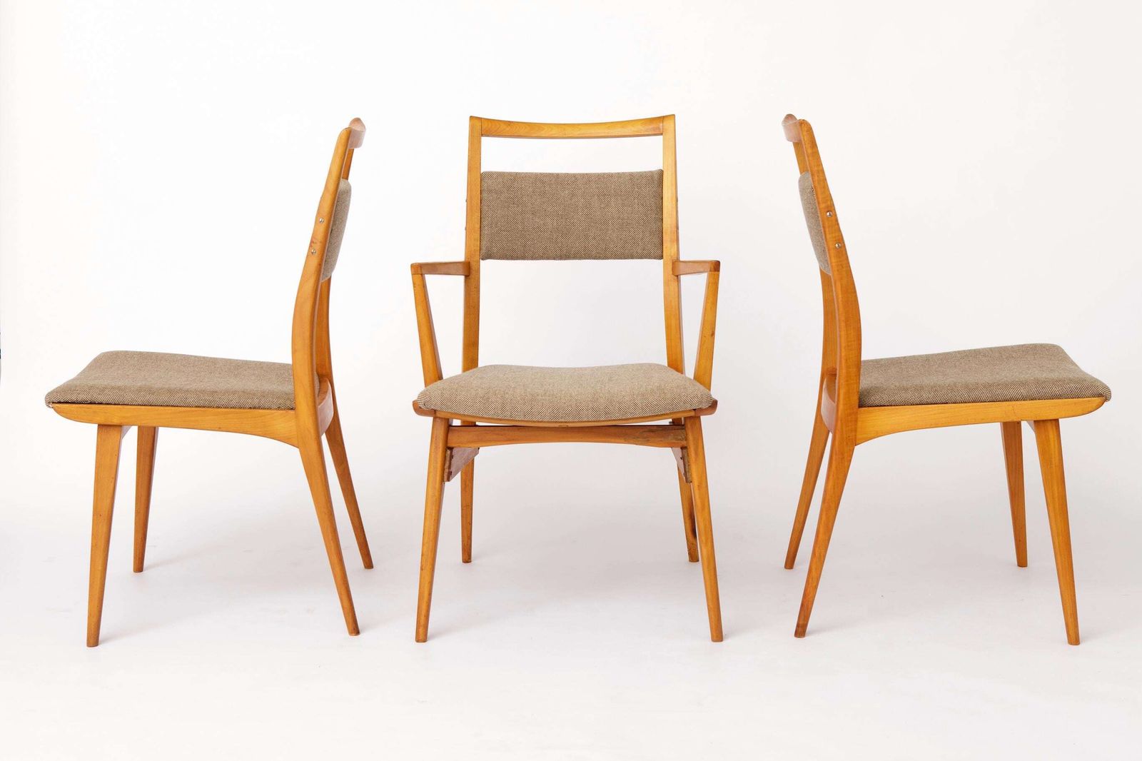 Set Of 3 Vintage Beechwood Chairs, 2 Side Chairs & 1 Armchair, 1970s, Germany photo furniture