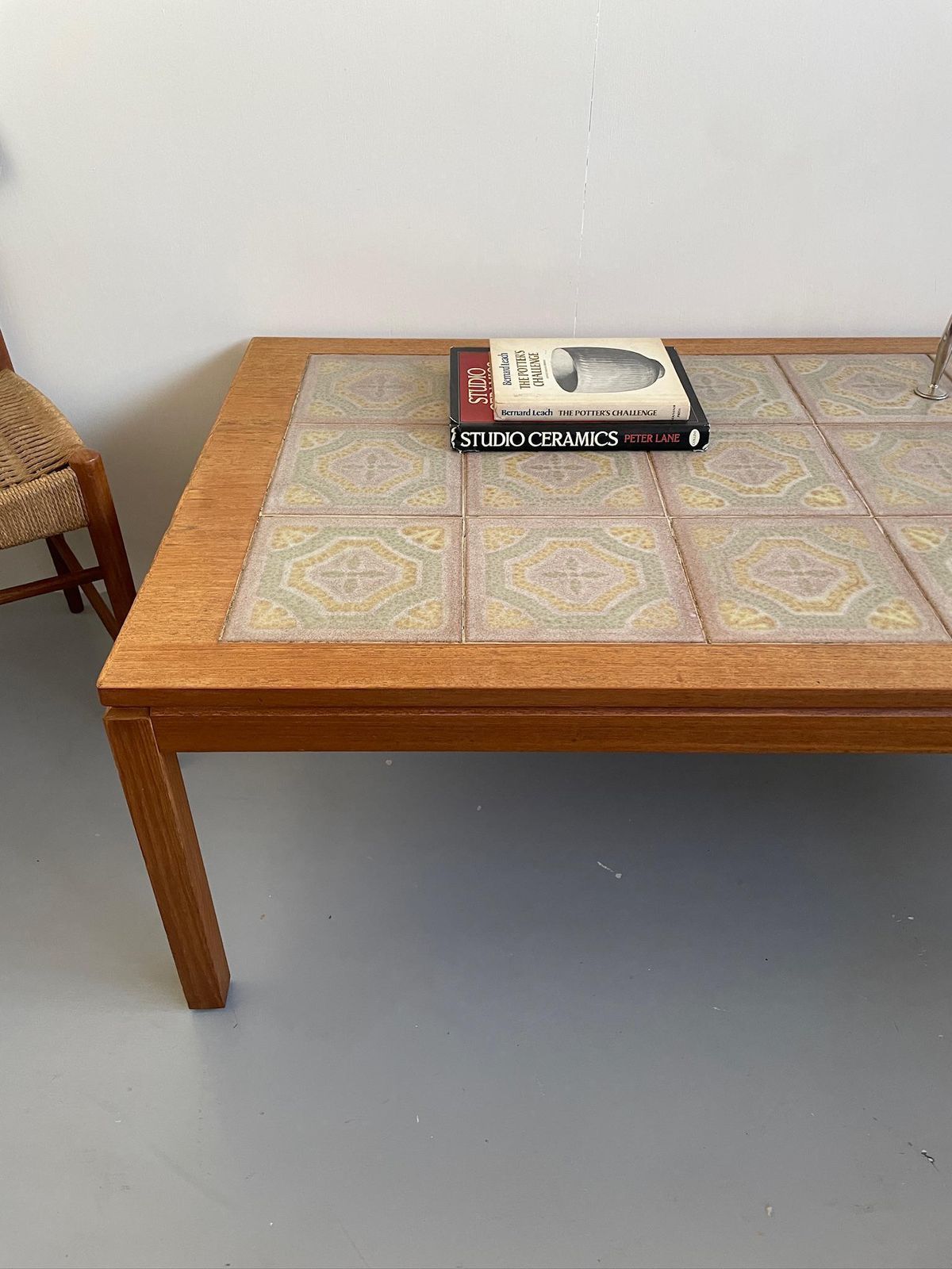 Tiled Large Danish Teak Mid Century Coffee Table Abstract Pastel Tiles photo furniture