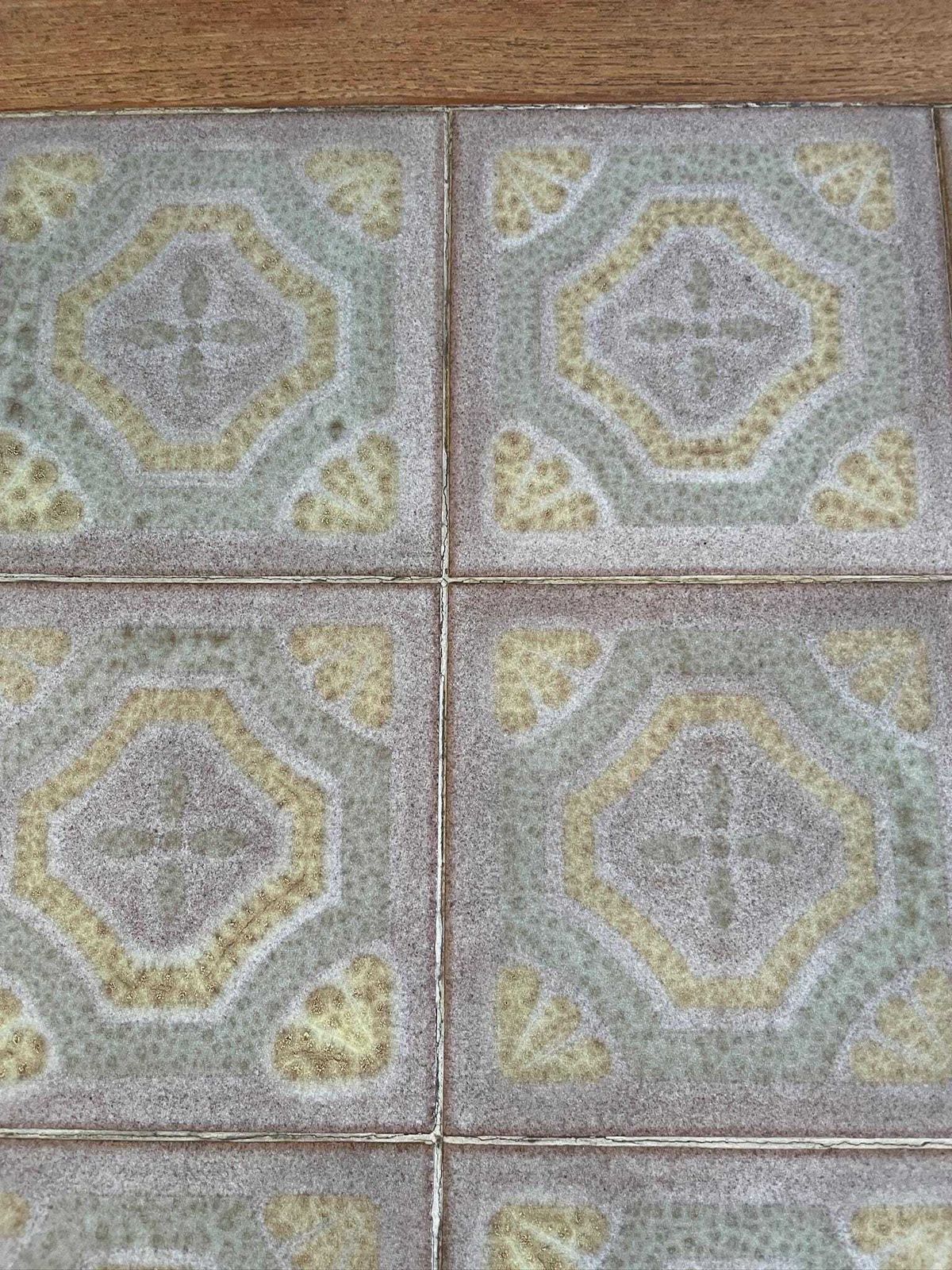 Tiled Large Danish Teak Mid Century Coffee Table Abstract Pastel Tiles photo Furniture