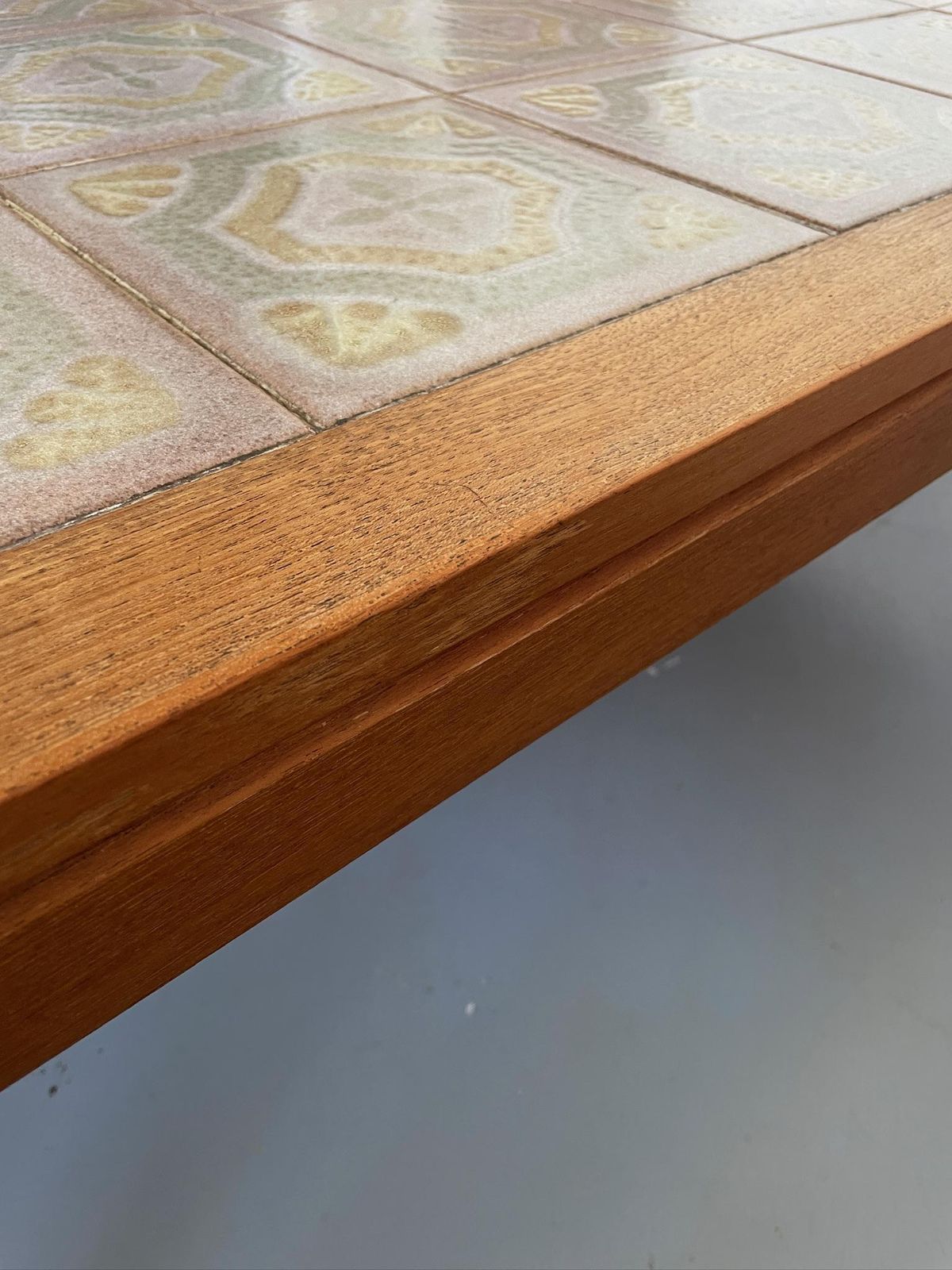 Tiled Large Danish Teak Mid Century Coffee Table Abstract Pastel Tiles photo vintage