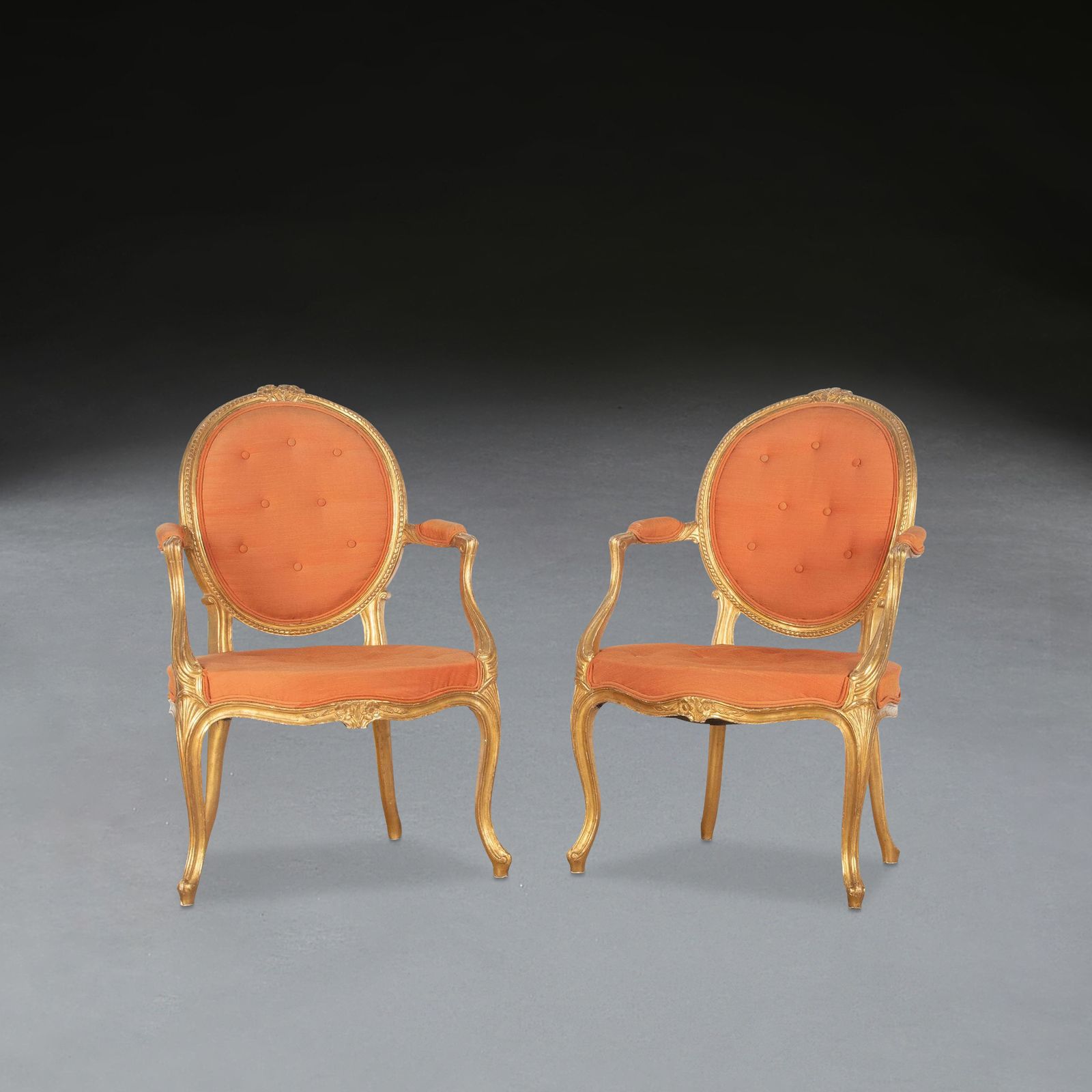 photo furniture Pair Of Geo III Giltwood Open Armchairs