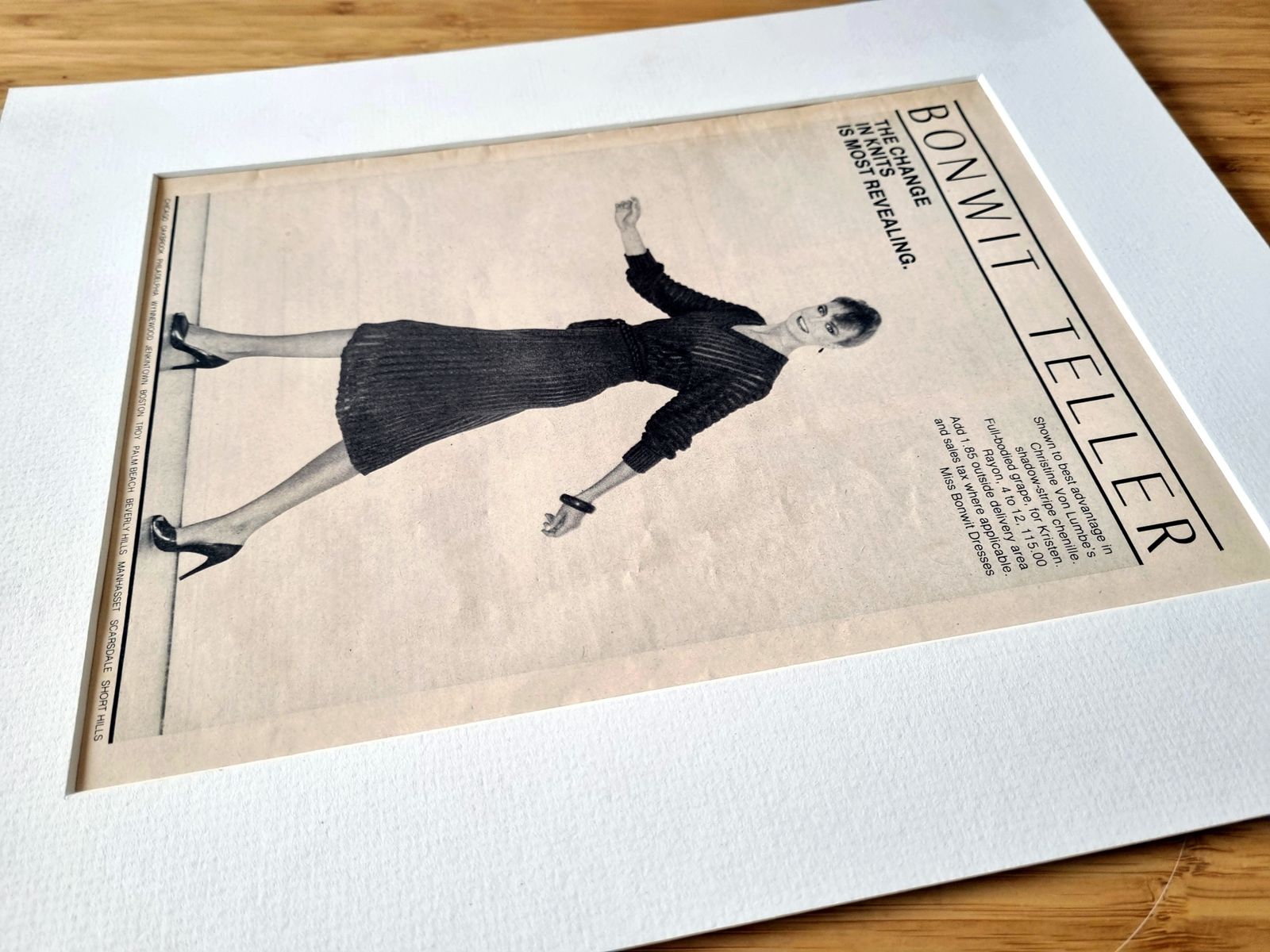 Fashion Advertising Print Art, Bonwit Teller Knit Dress Advertisement, 1970s Department Store Magazine Print Mounted photo buy