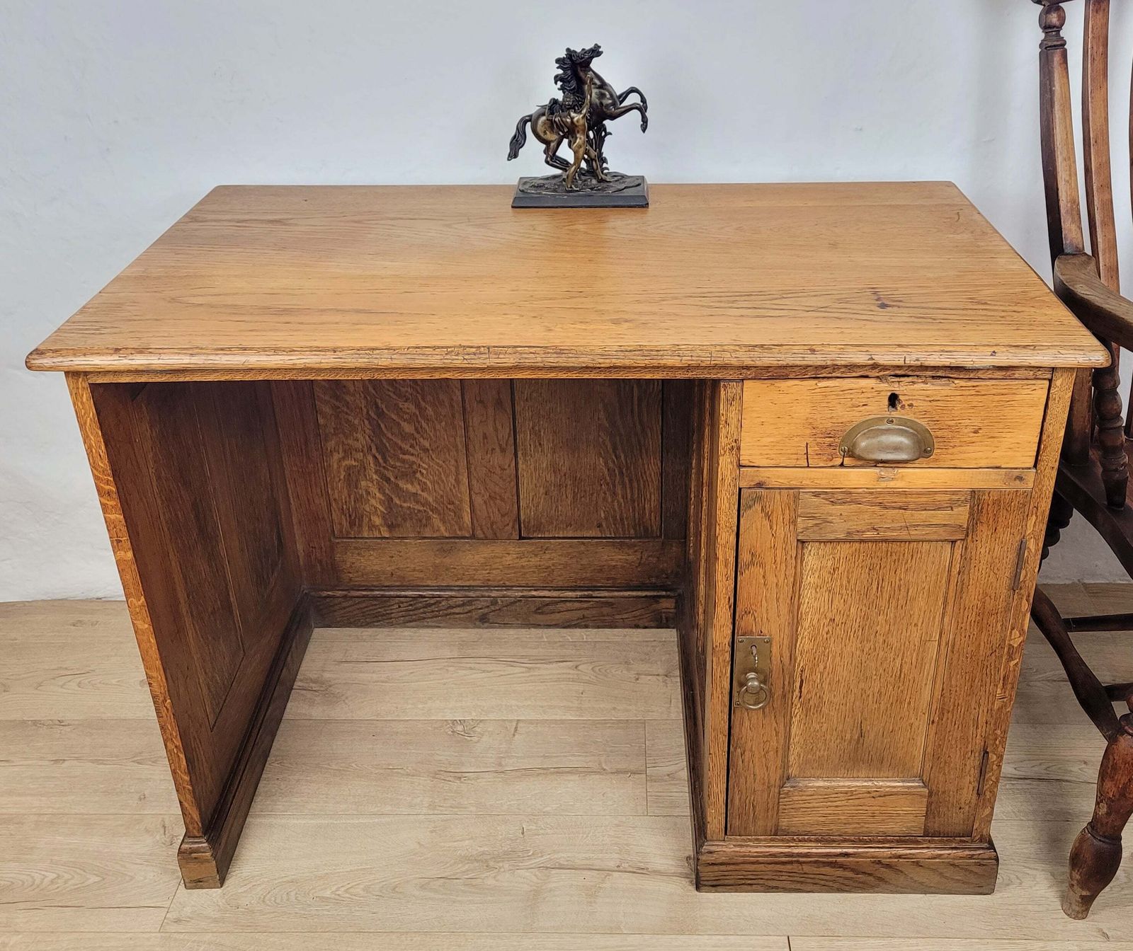 Vintage Single Pedestal Desk 1930s Oak Country Farmhouse