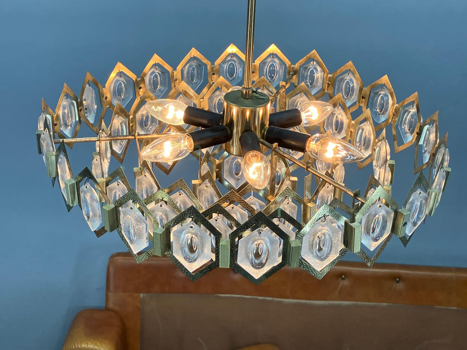 photo buy 1960s Faceted Glass Chandelier By Jaroslav Bejvl For Kamenicky Senov