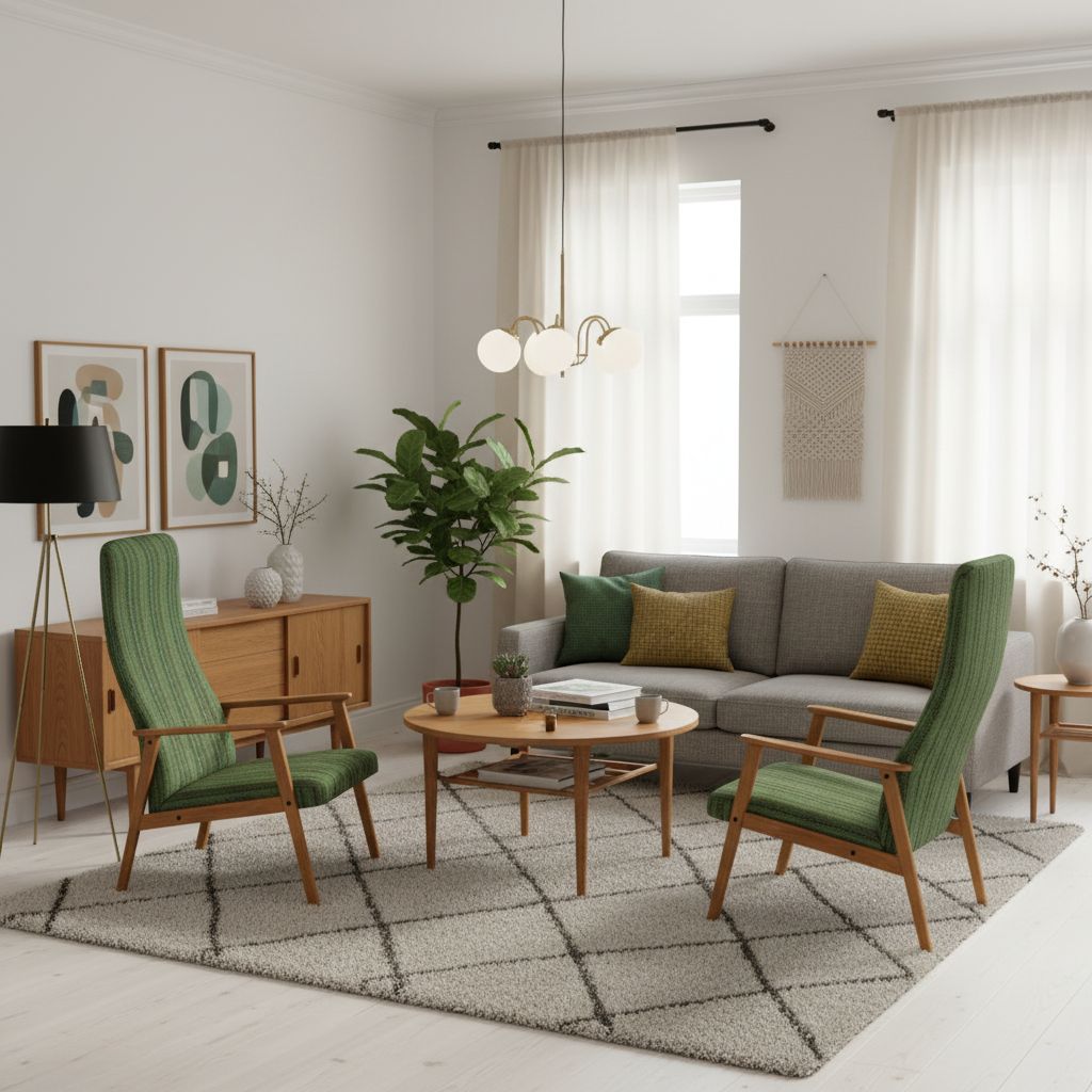Pair Of 1950s Scandinavian Beech High‑Back Armchairs In Green Upholstery