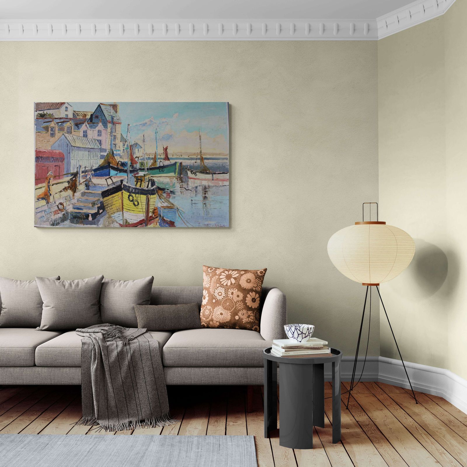 “Original 1950s French Riviera Oil Painting – Midcentury Coastal Scene